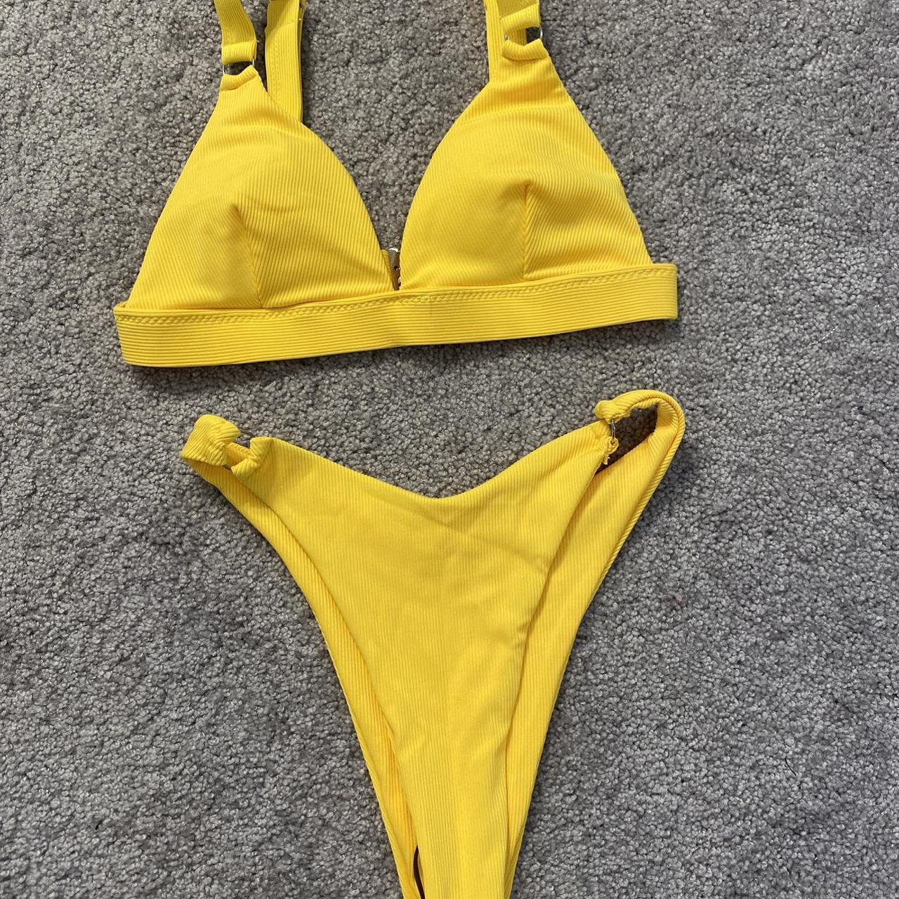 SHEIN Women's Yellow Bikinisandtankinisets Depop