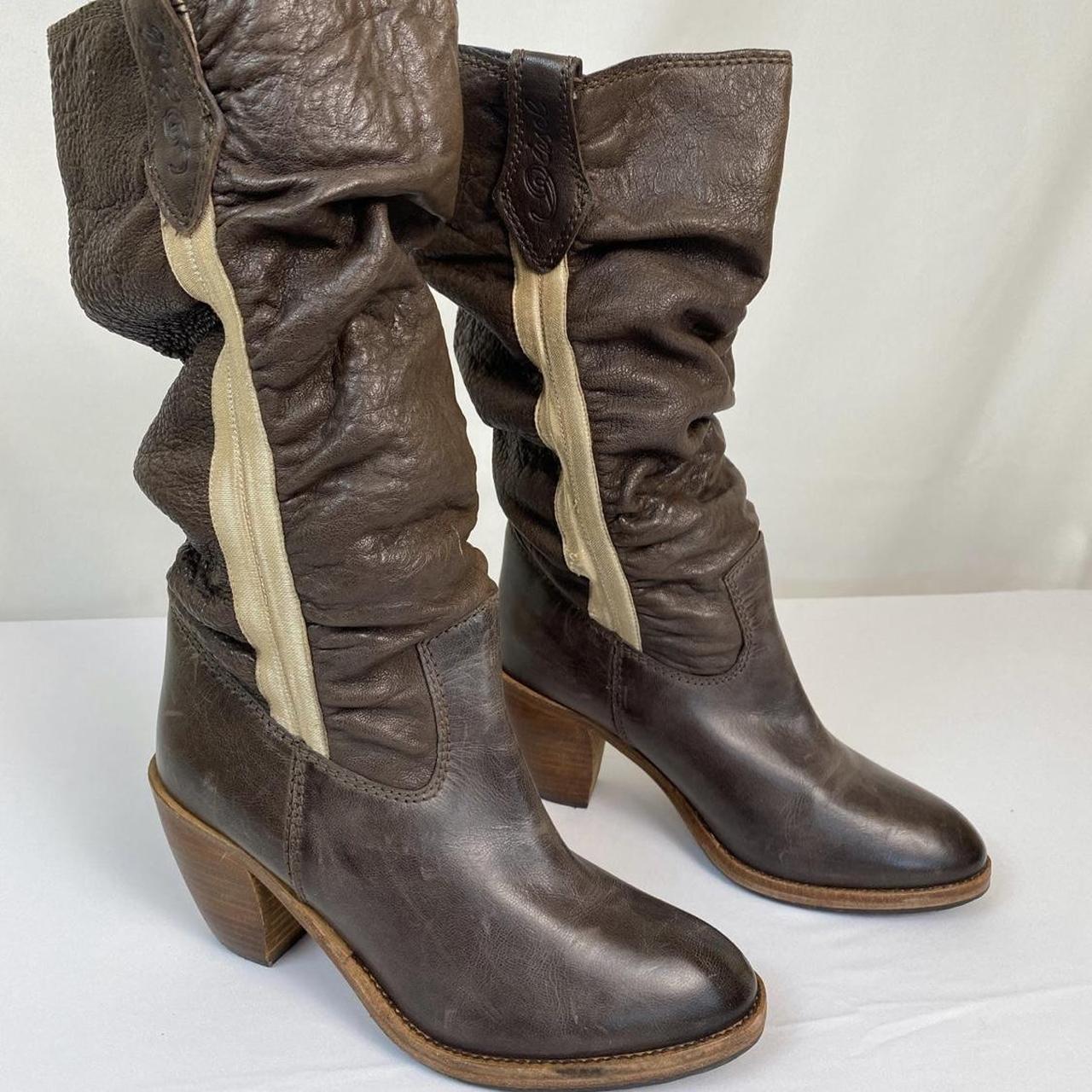 Diesel Slouchy Cowboy Boots, genuine leather, brown/... - Depop