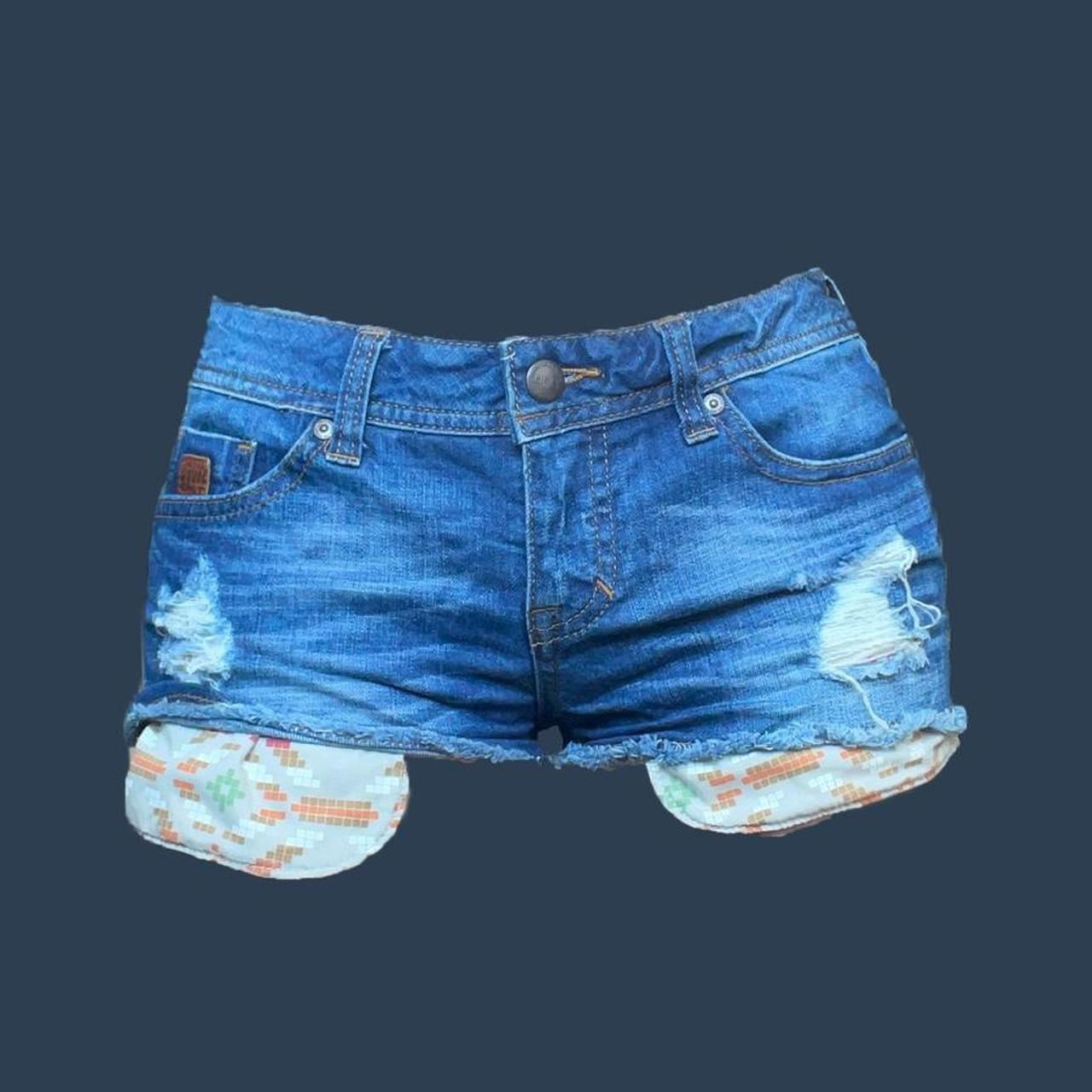 Low Waist Mini Denim Shorts with Pockets Sticking... Depop