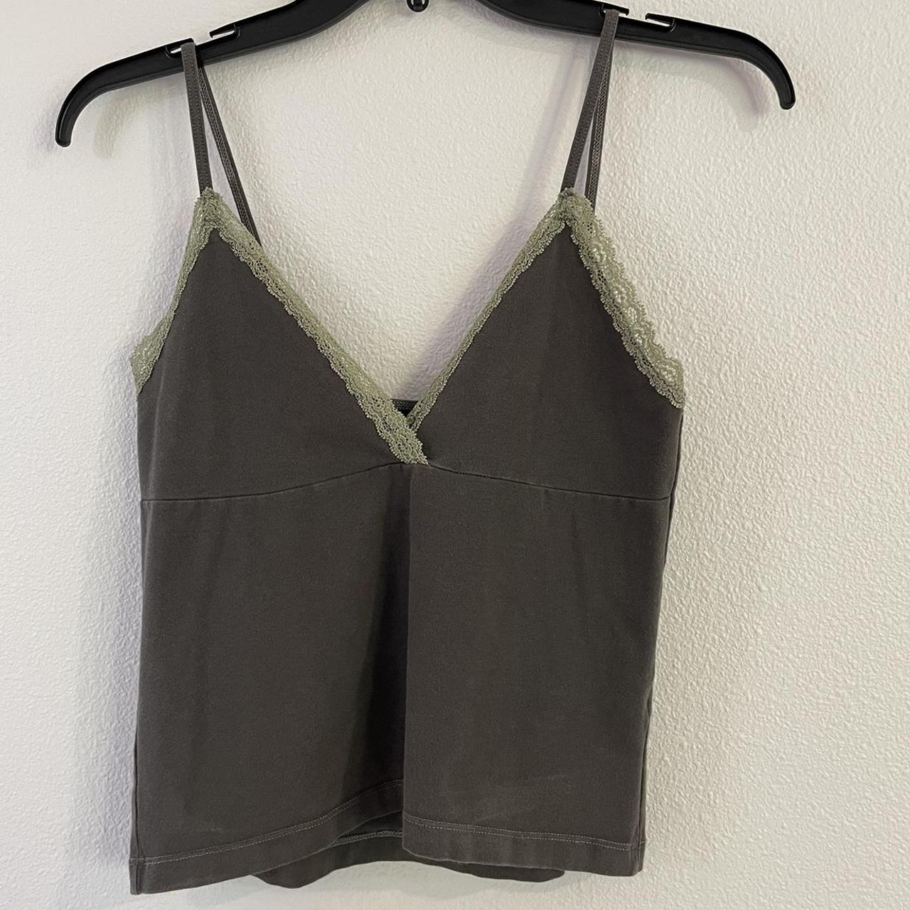 brandy melville amara dark grey tank top with green... Depop