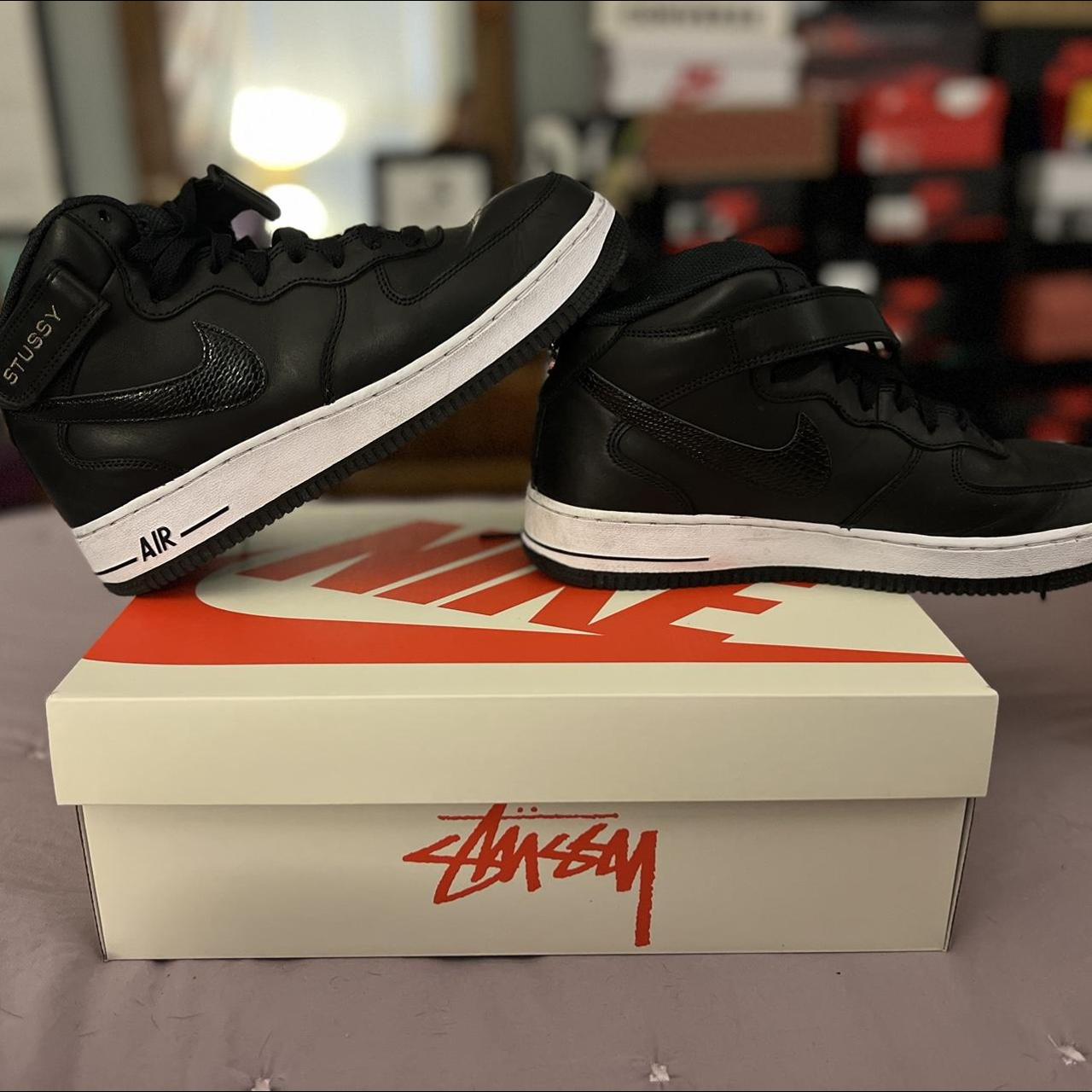 2022 Stussy X Air Force 1 Mid 'black Snakeskin' 8 - Depop