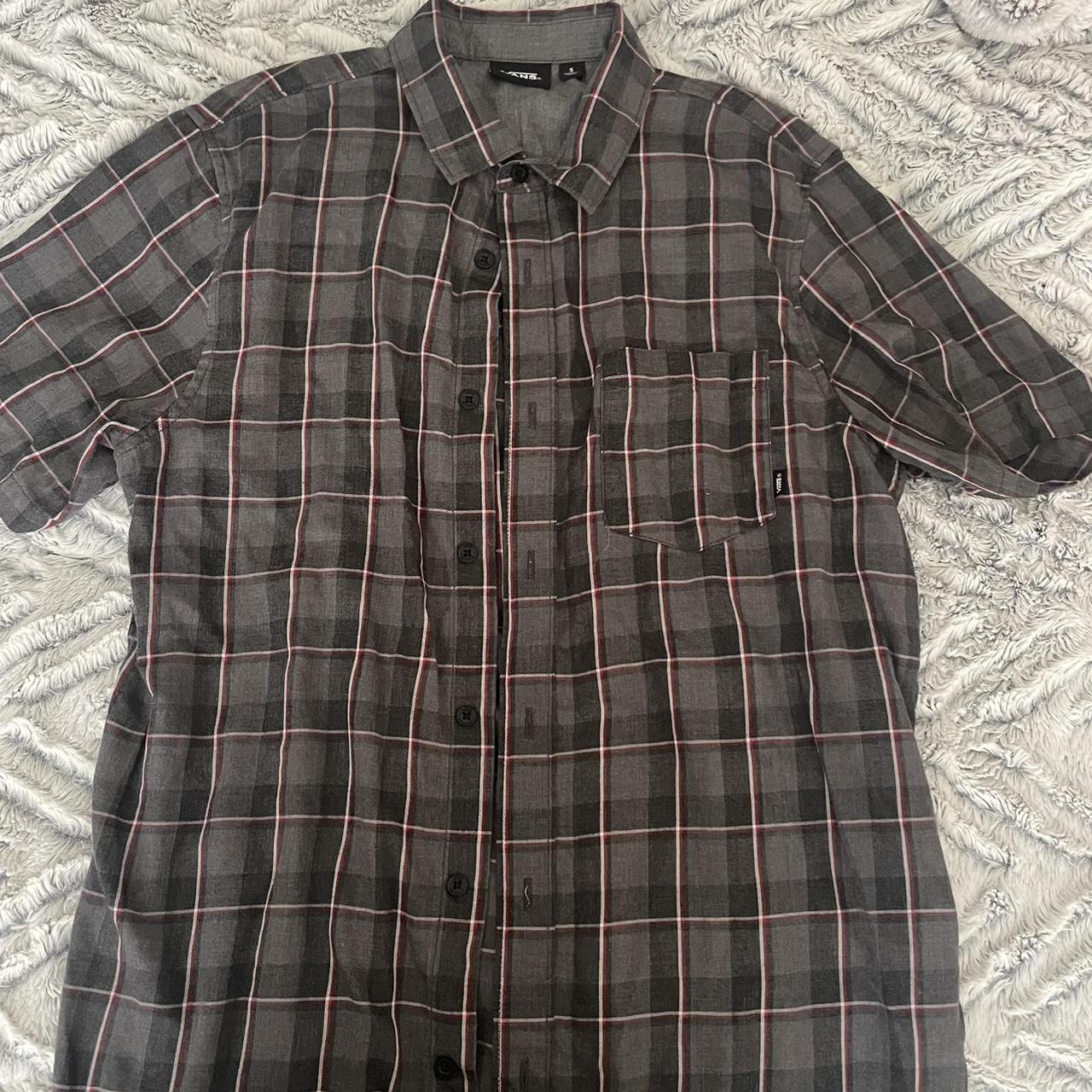 VANS Gray Button-Up! Size small adult and in perfect... - Depop