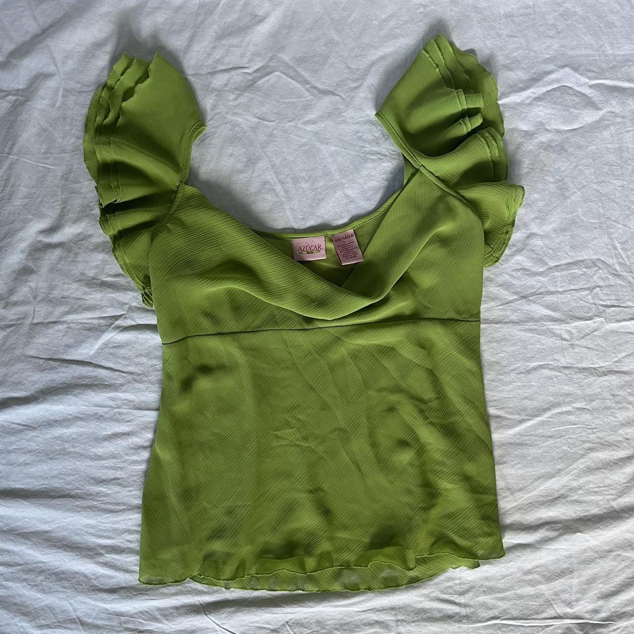 Y2K green blouse Azucar Bella Size Large Sleeves can... - Depop
