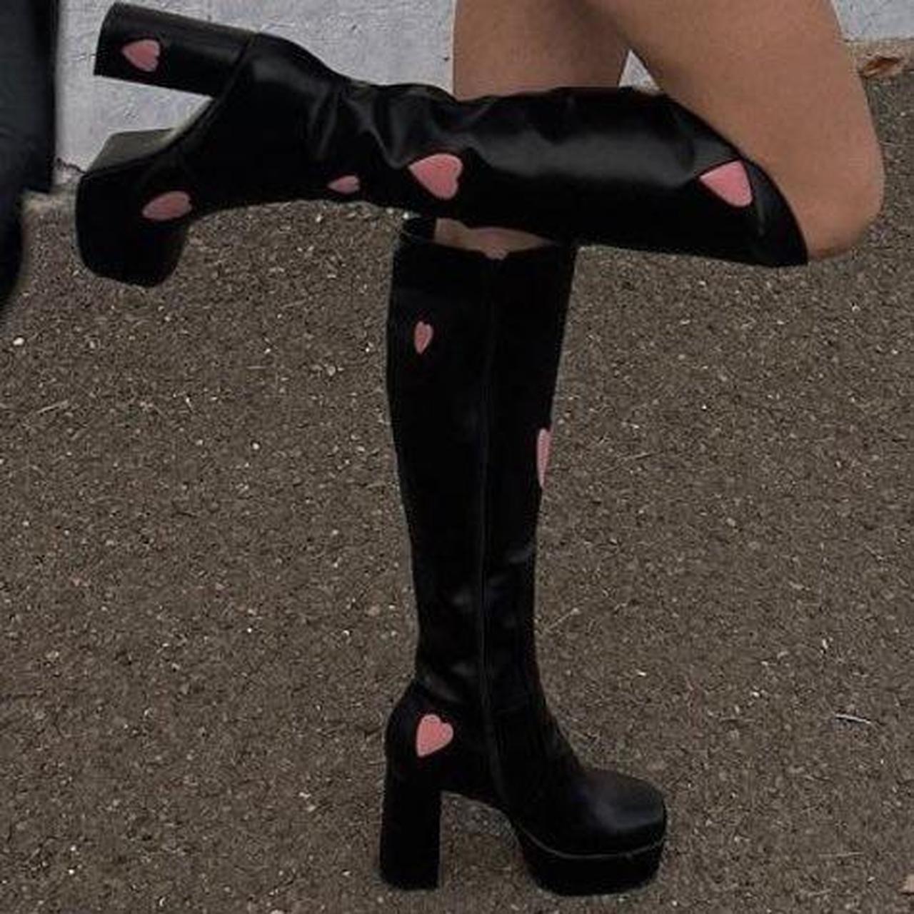 Pink Lamoda Flower Boots Sweet Talker Platform Knee High Boots