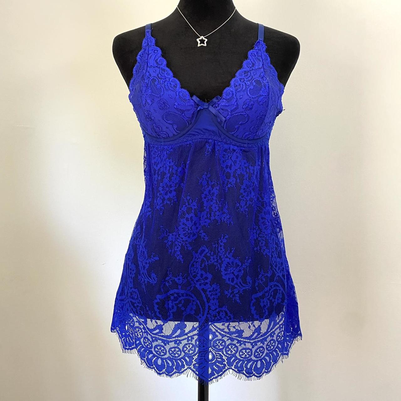 Vintage 90s Y2k Shirley of Hollywood Royal Blue Lace... - Depop