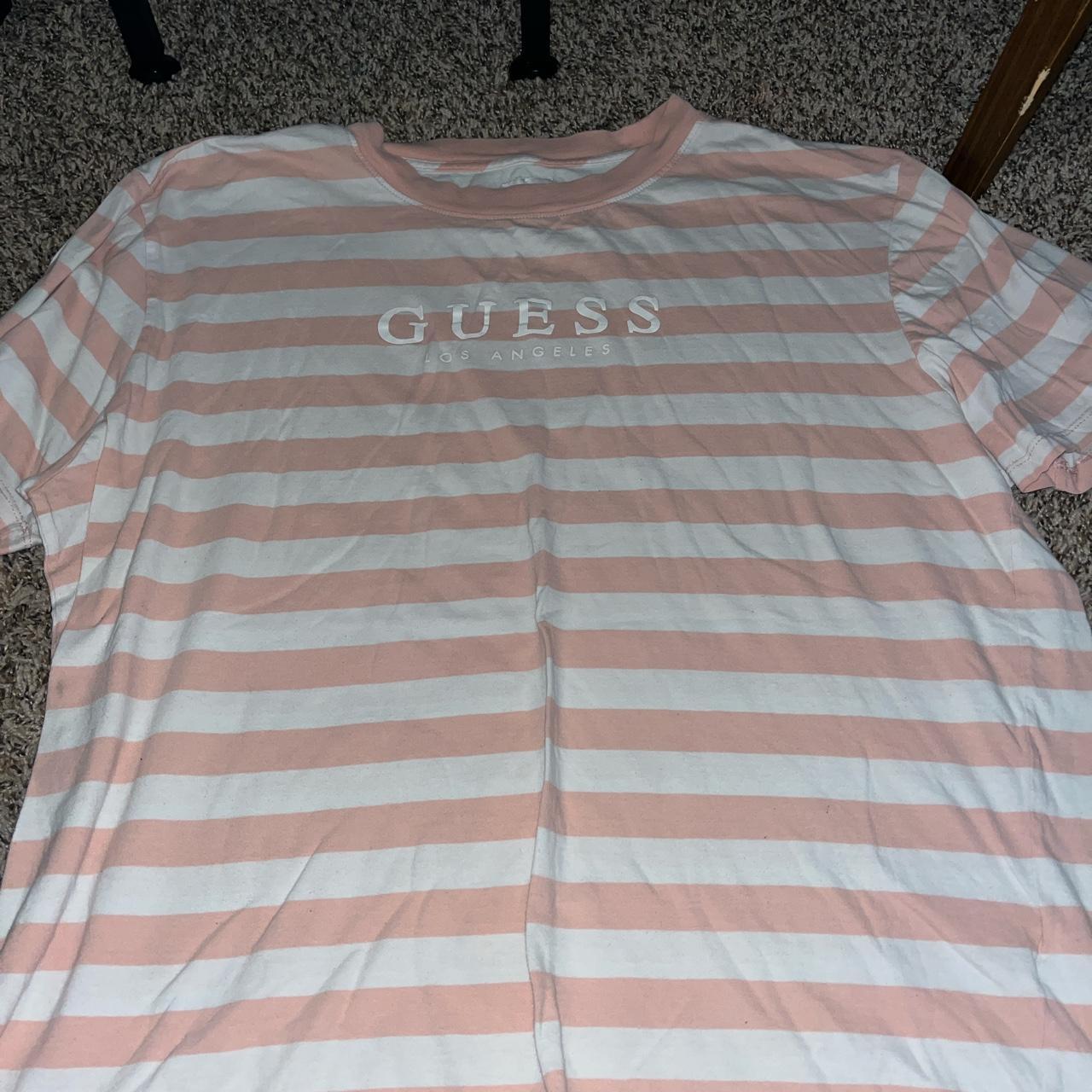 pink and white striped guess shirt!... Depop