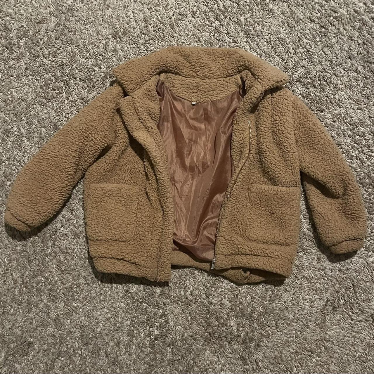 Soft zip-up brown teddy bear jacket/coat with... - Depop