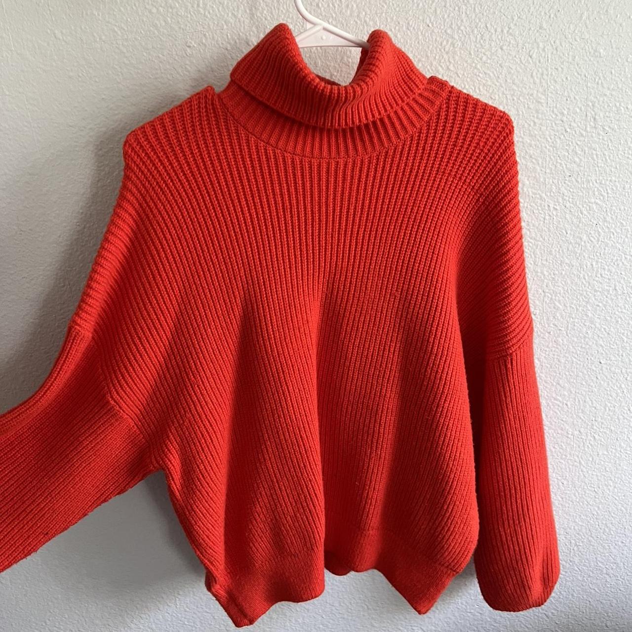 Bright orange/red turtleneck Sweater Zara, size... - Depop