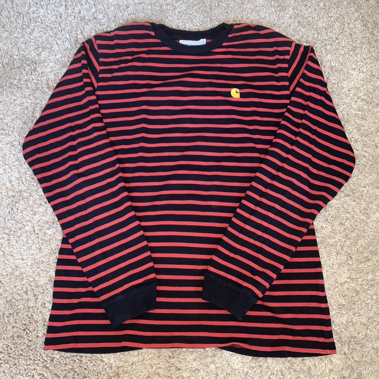 Vintage Carhartt Red and Black Long-sleeved Shirt. ... - Depop