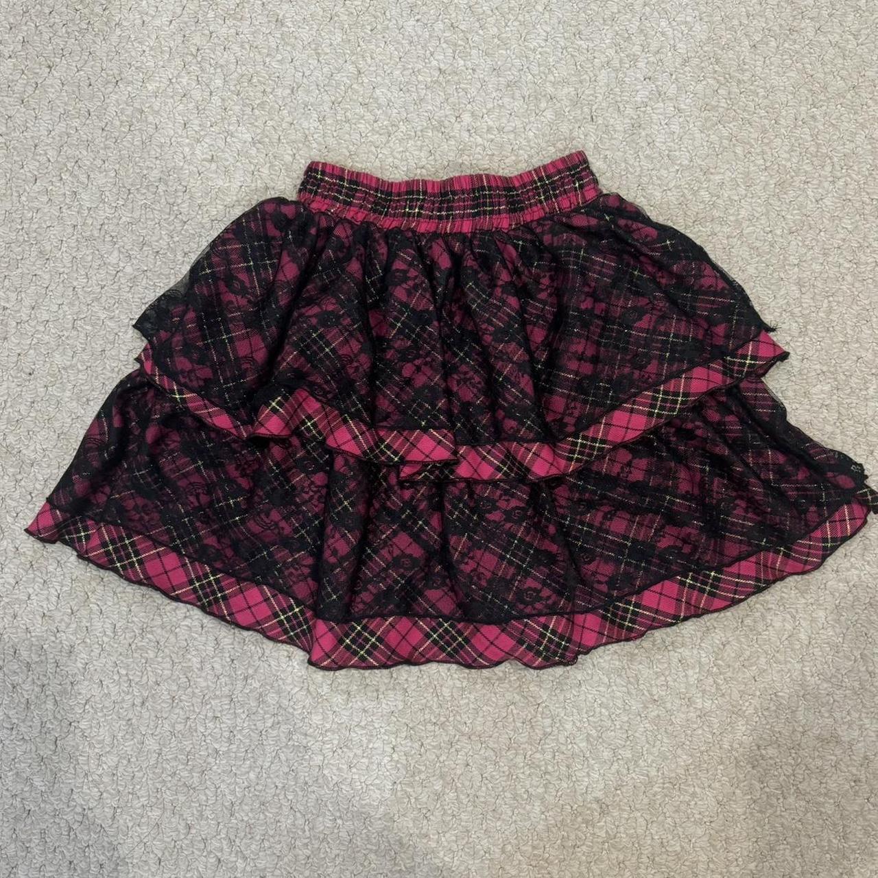 Pink and Black Lace Plaid Tartan Tutu Mini... - Depop