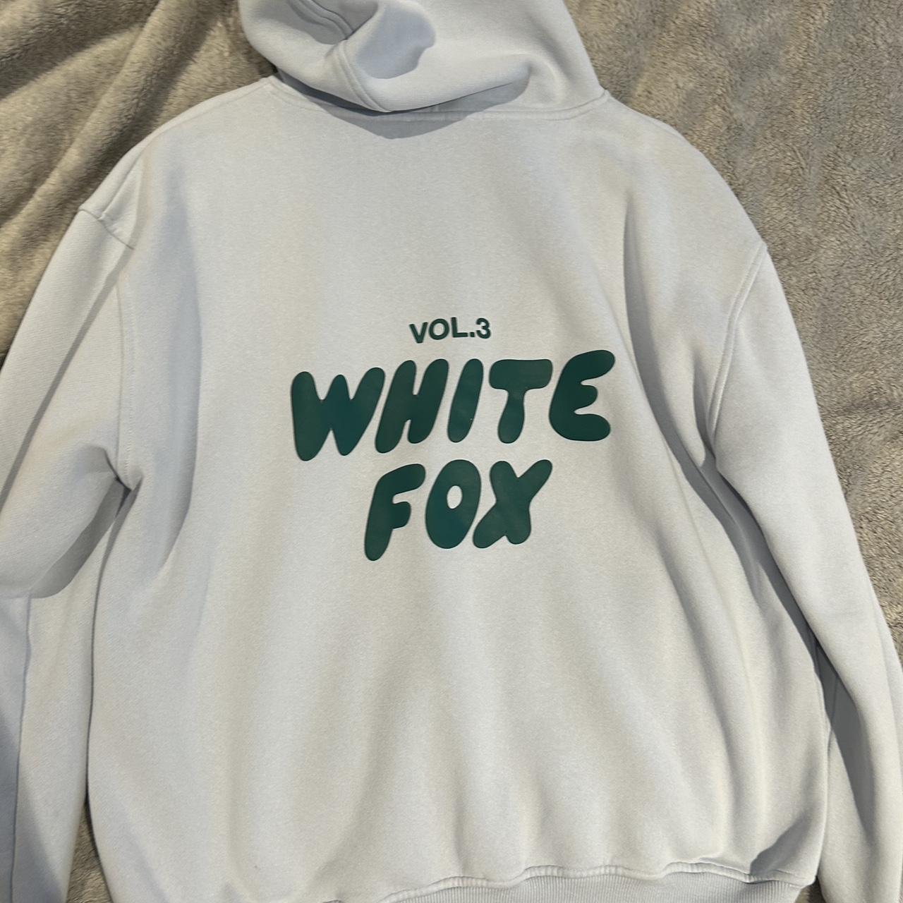 White Fox Hoodie (light blue) with bubble writing,
