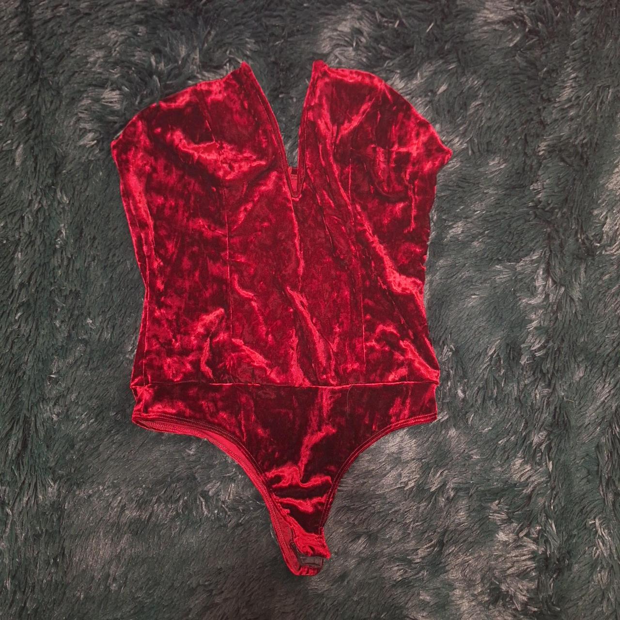 Red velvet Fashion Nova strapless bodysuit, hooks... Depop