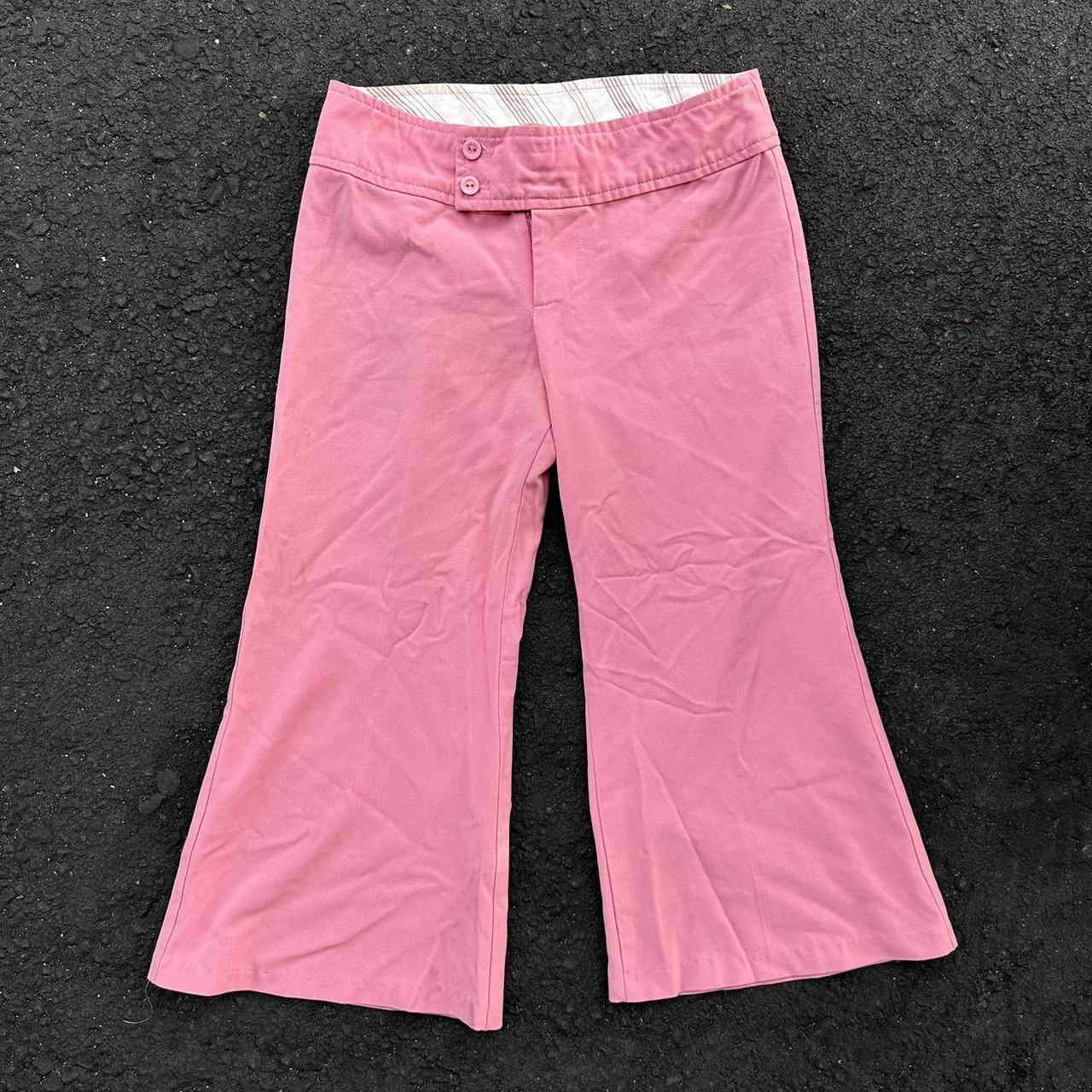 Poetry Clothing y2k pink low rise flare capri pants... - Depop