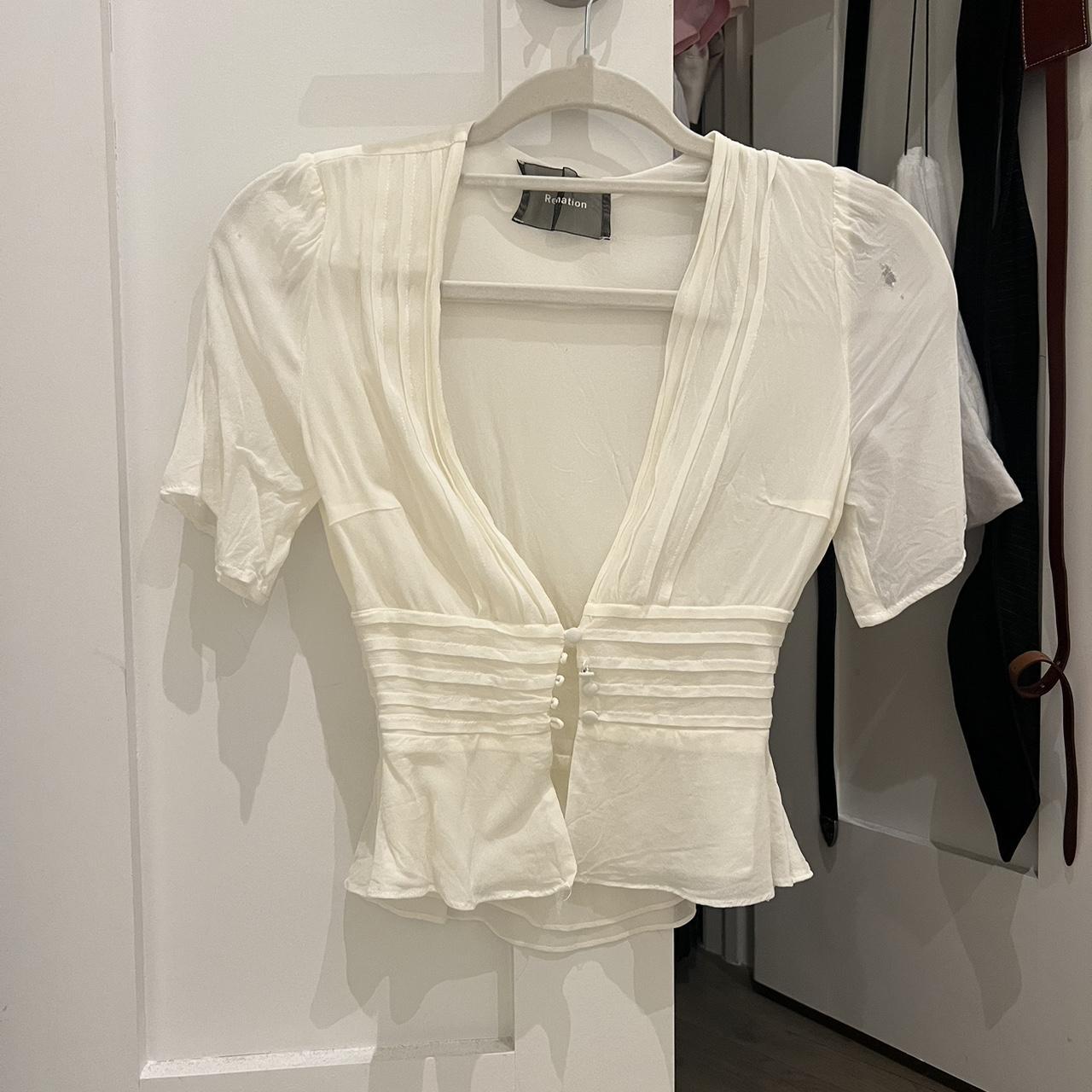 Reformation Women's White and Cream Blouse | Depop