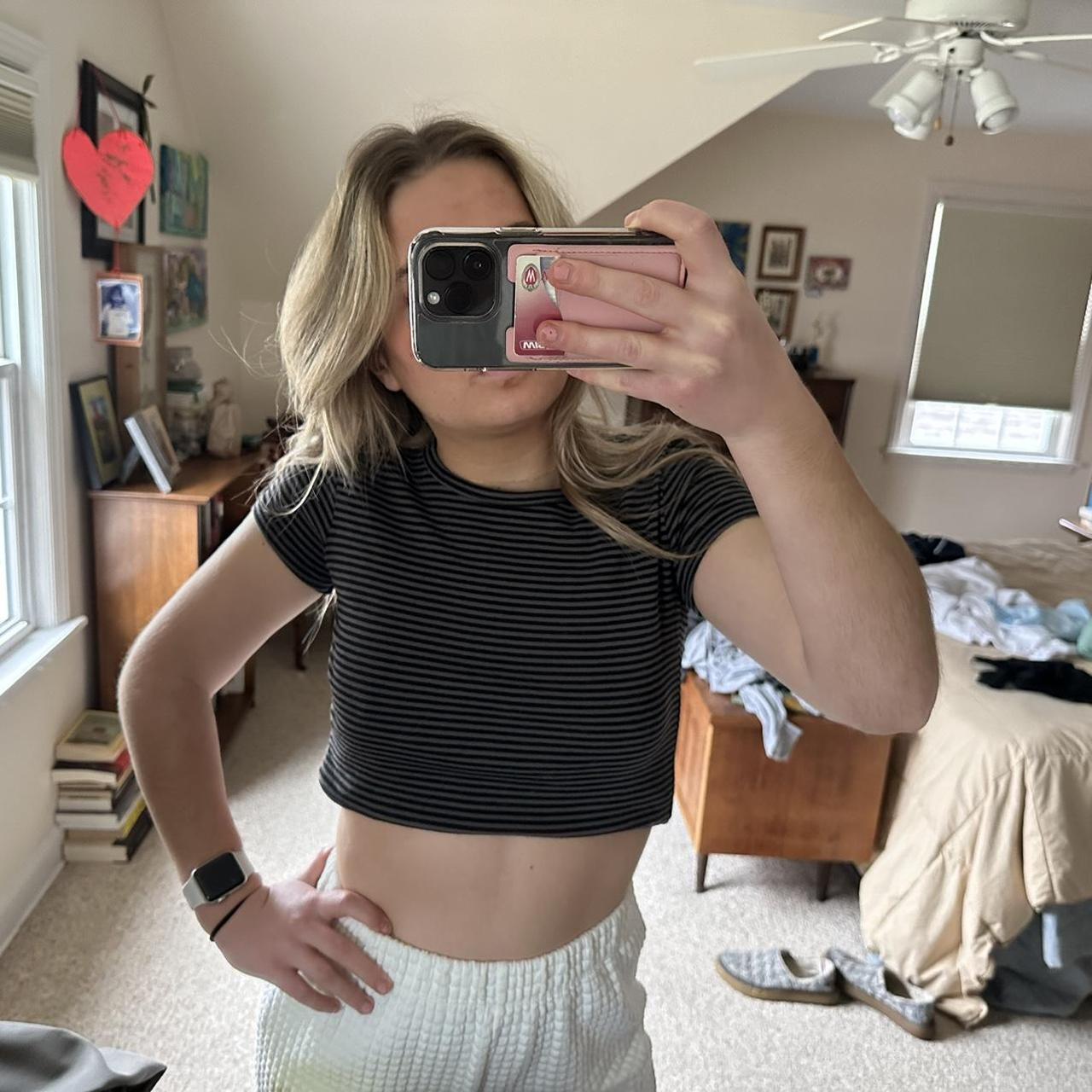 Brandy Melville Ashlynn Striped Top Black And Grey Depop