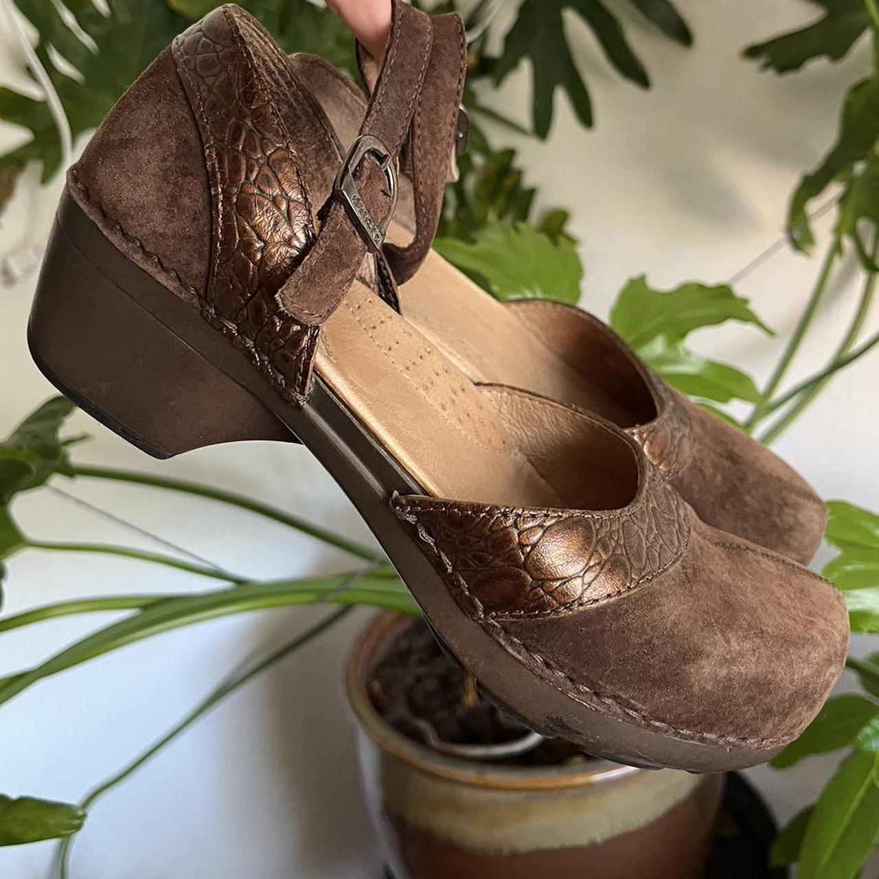 Dansko brown suede clogs with shiny leather trim.... - Depop