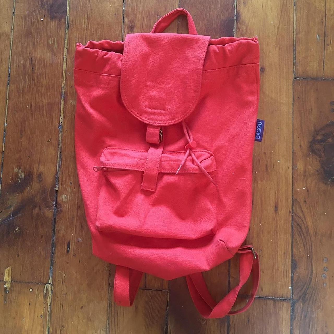 Bright red baggu cotton canvas drawstring backpack