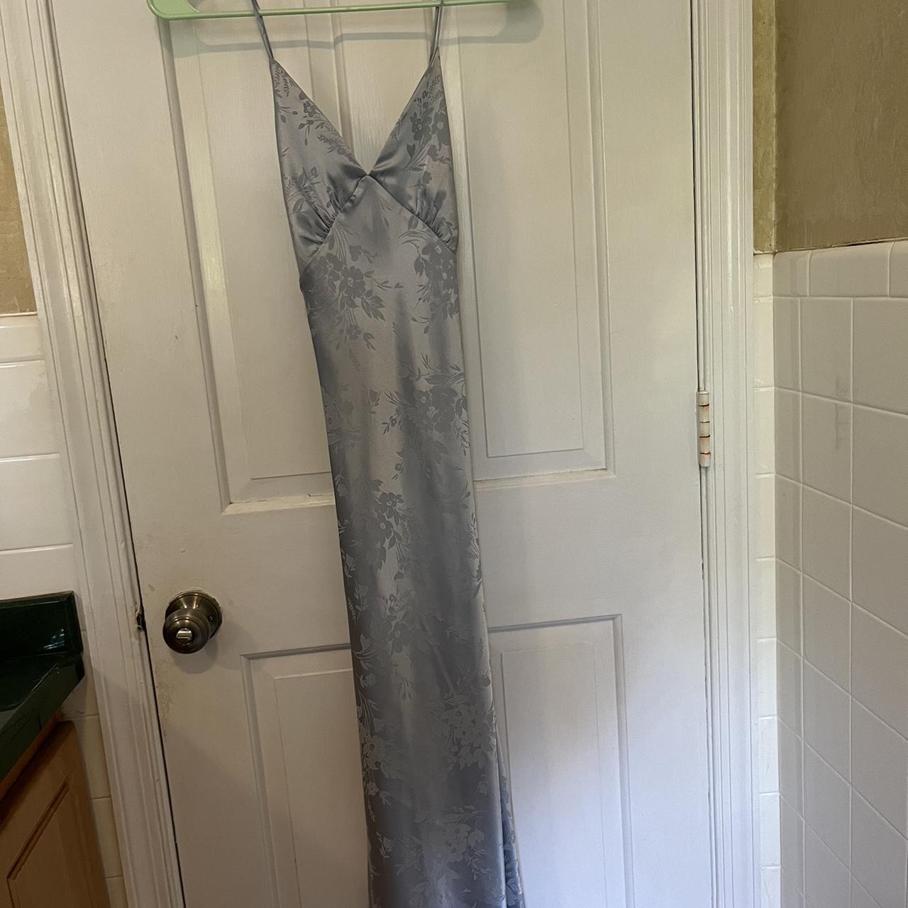 Primark light grayish blue floral satin night gown... Depop