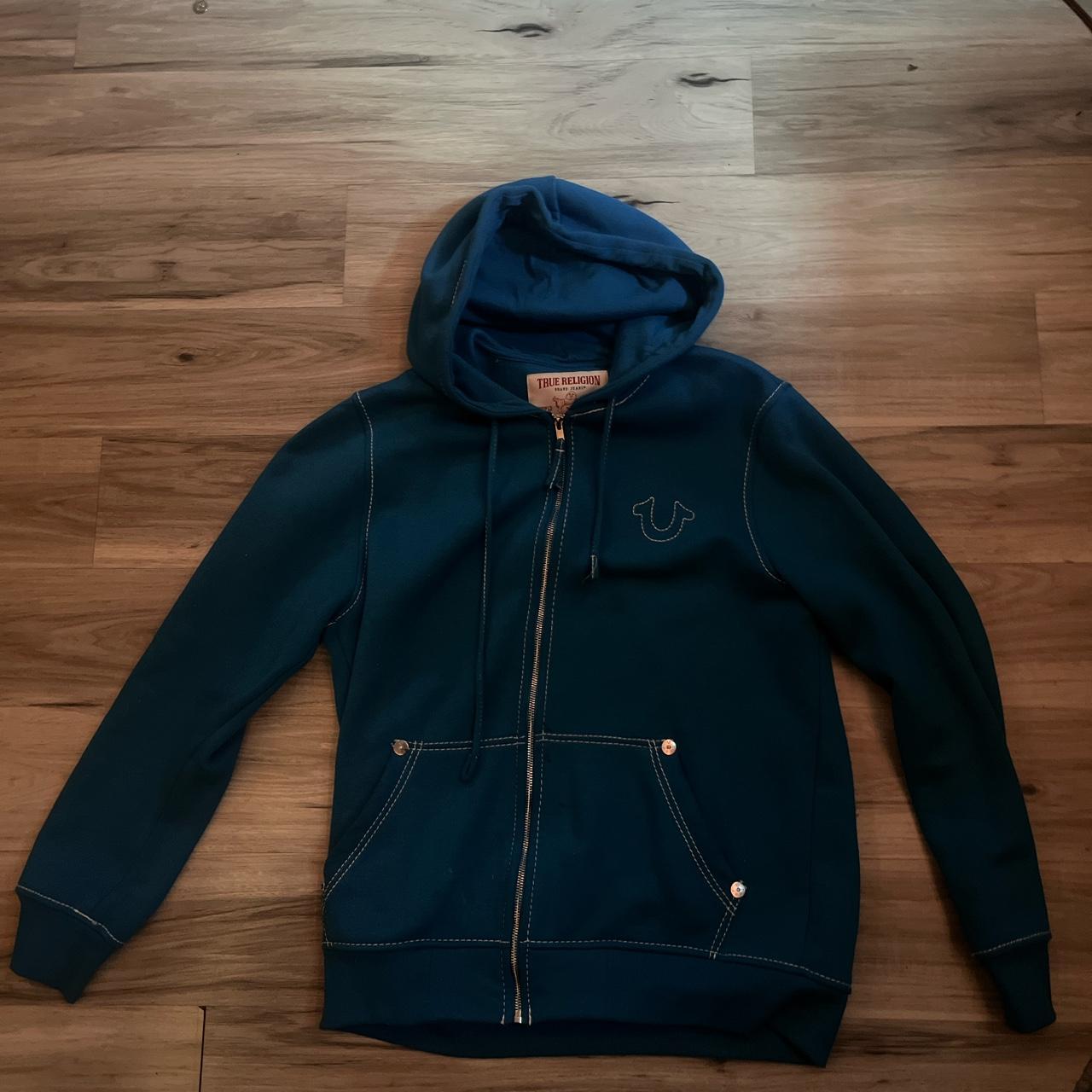 true religion hoodie, small stain on pocket but can... Depop