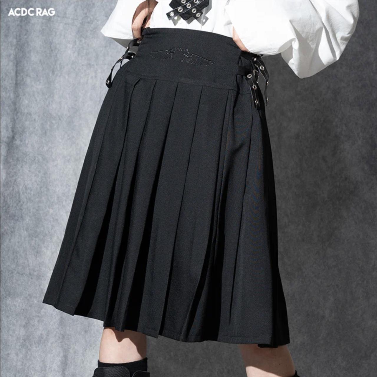 acdc rag dark abyss pleated belted skirt... - Depop