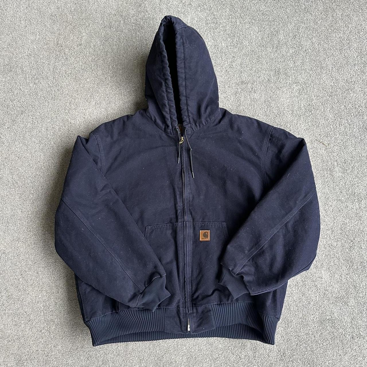 Vintage 90s Carhartt Navy Hoodie Jacket -Great... - Depop