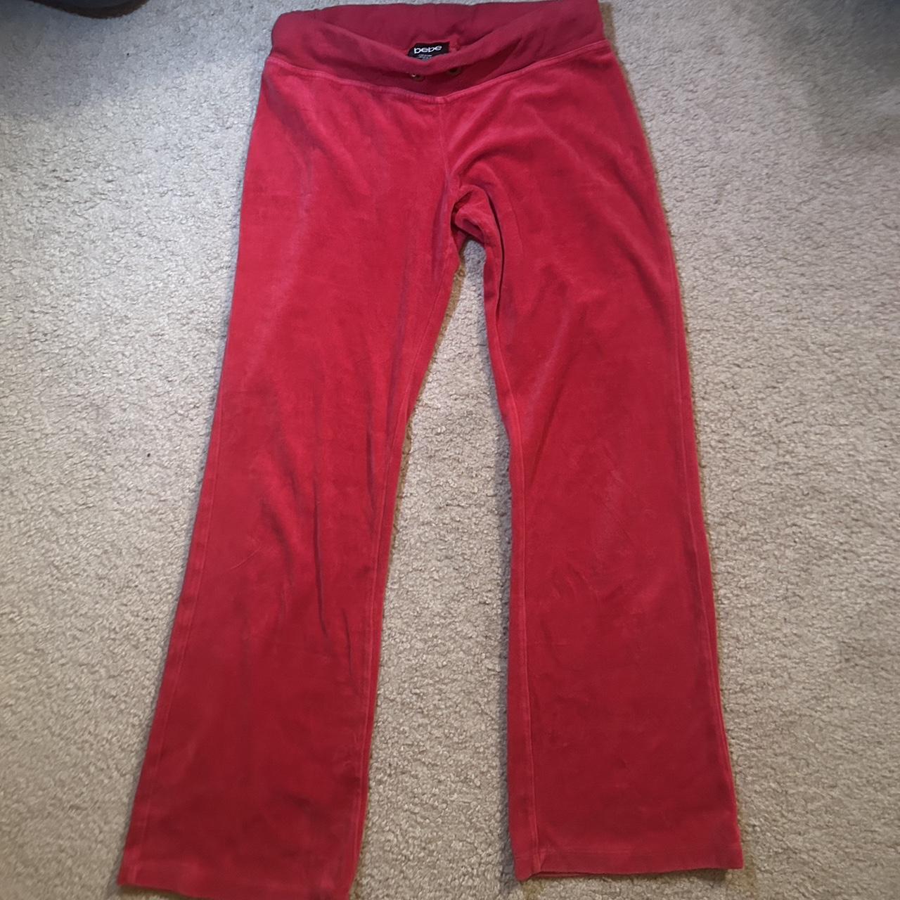 xs flare velour sweatpants. bedazzled “bebe” on the... - Depop