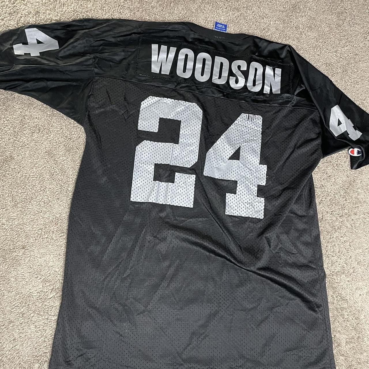 Vintage Raiders Woodson 24 jersey. Made by Champion. - Depop