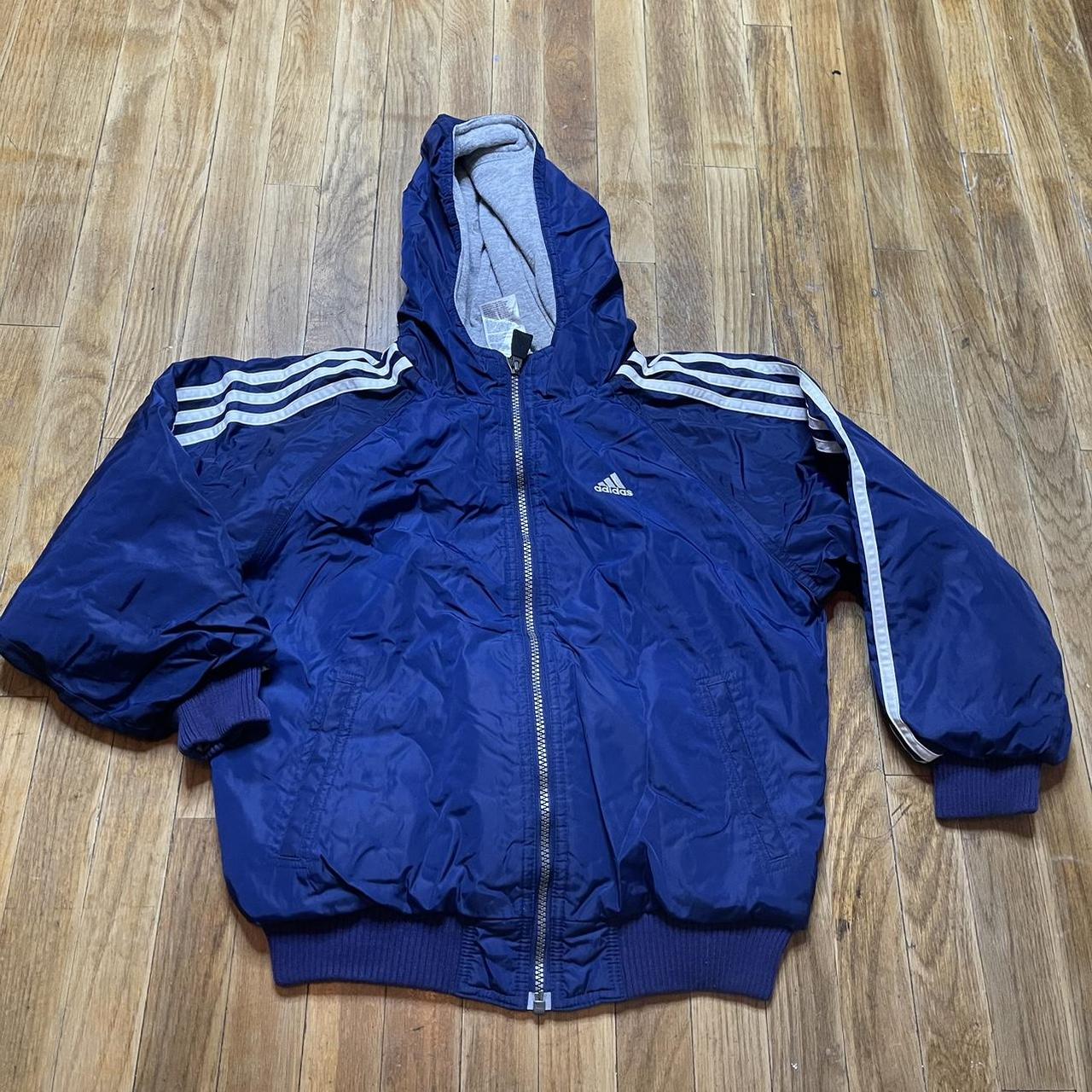 Vtg Y2K Adidas Reversible Jacket Kids Size S Blue Depop