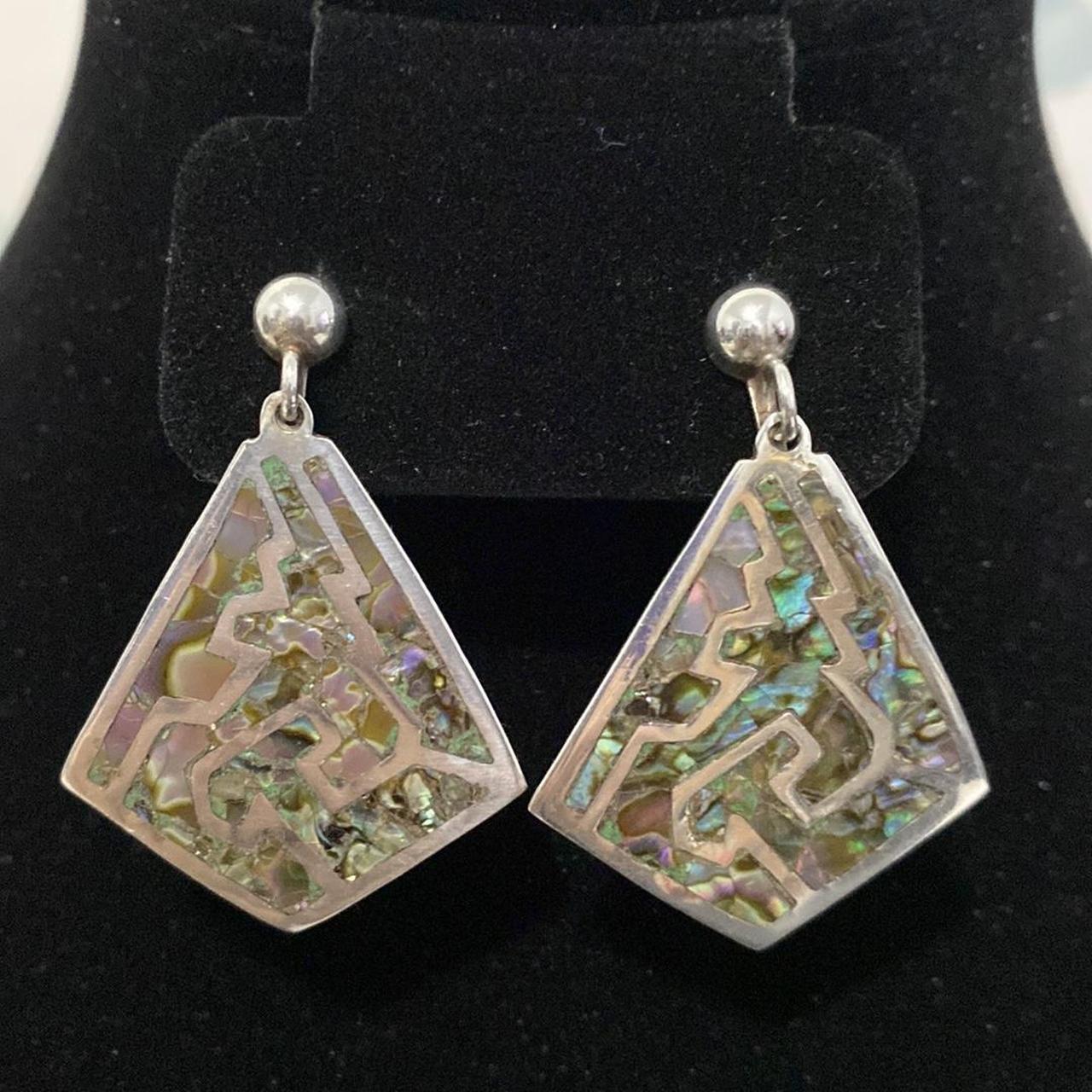 Taxco Sterling Silver Abalone Inlay Screw Back... Depop