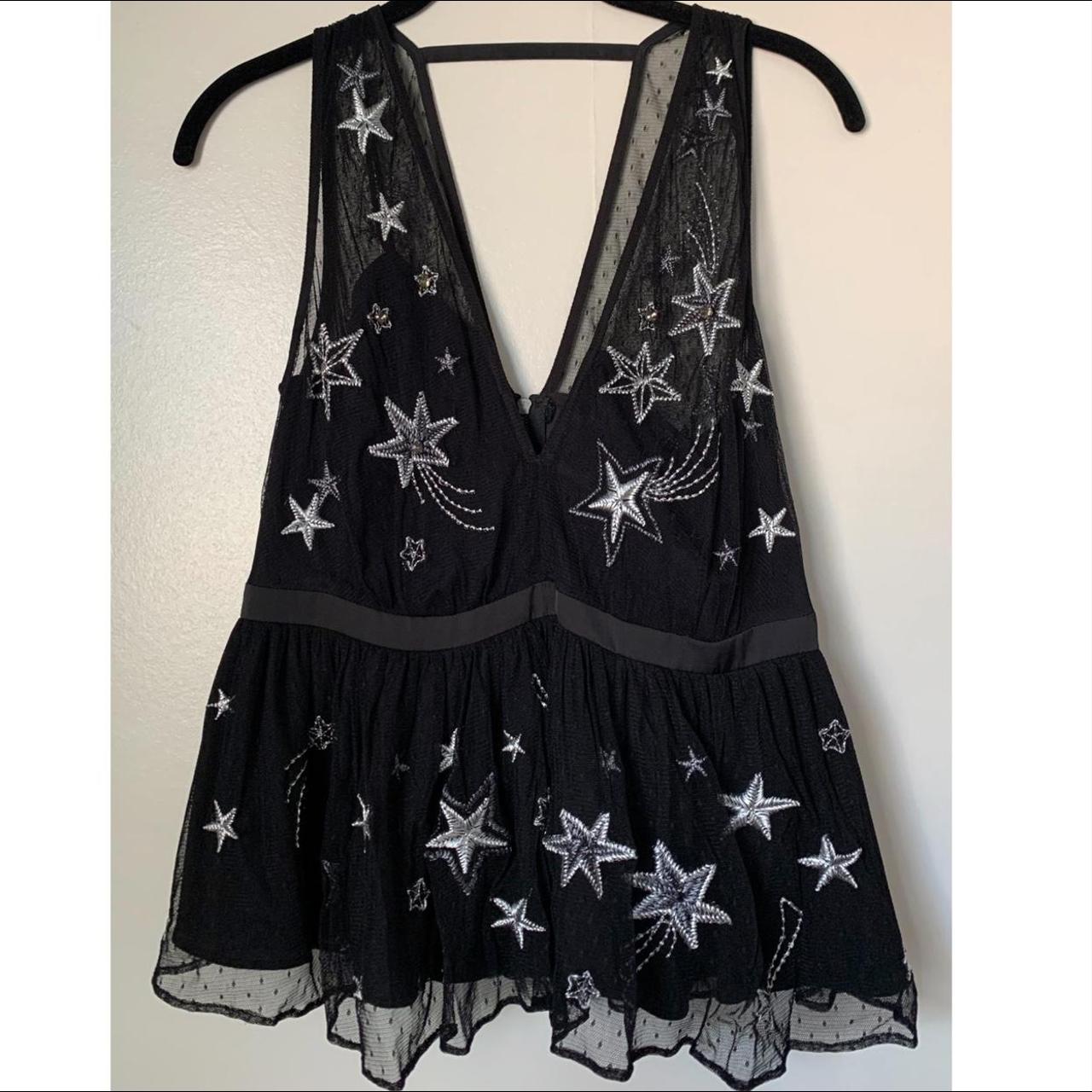 black starry night top 🌙 mesh outer layer with... - Depop
