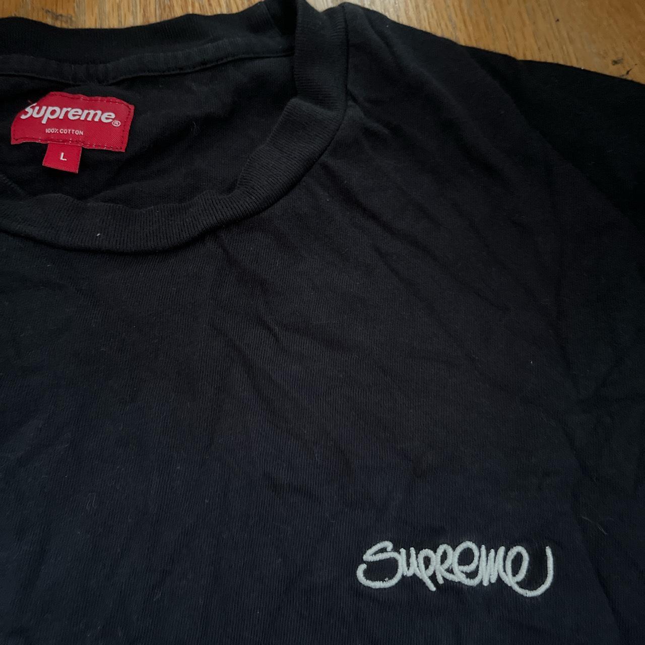 plain black large supreme tee w supreme on chest - Depop