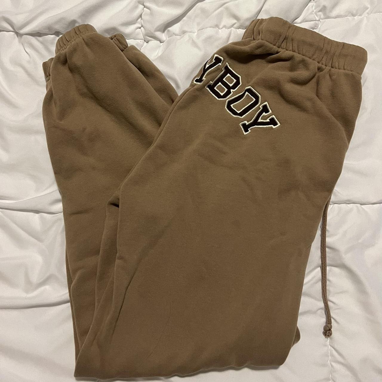  carmel brown playboy sweatpants worn a couple... Depop