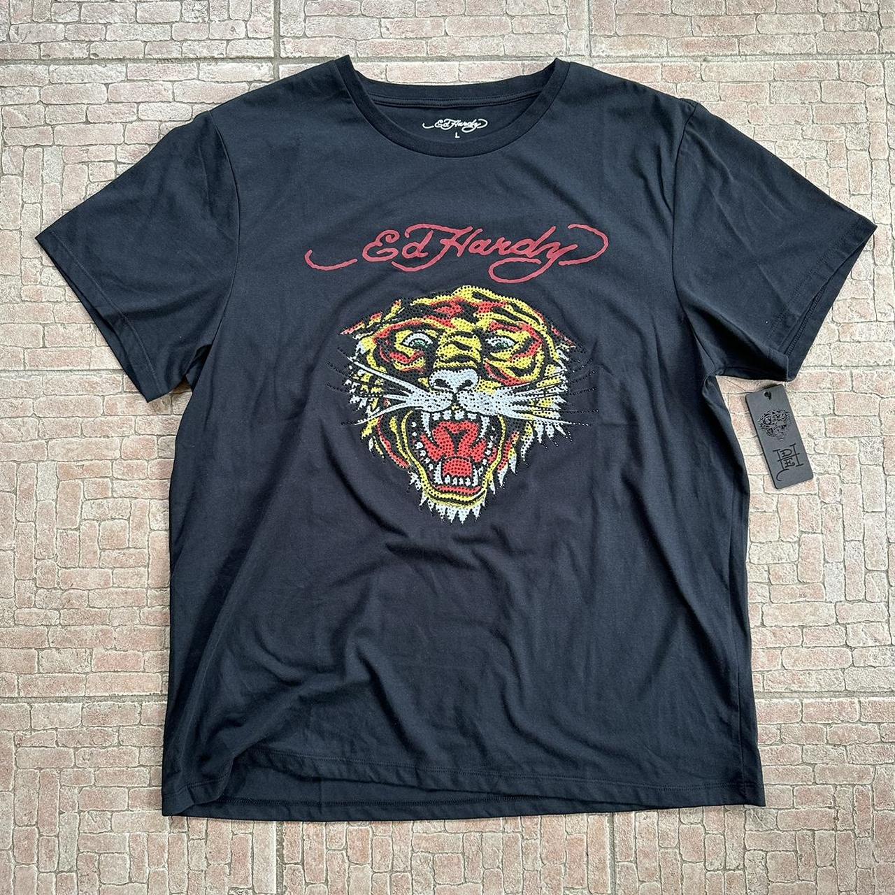 Ed hardy tee shirt large tiger bedazzled rhinestones... - Depop