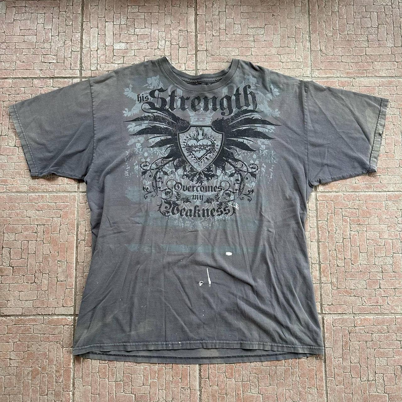 Y2K grunge tee shirt 2XL xxl grey gray black faded... - Depop