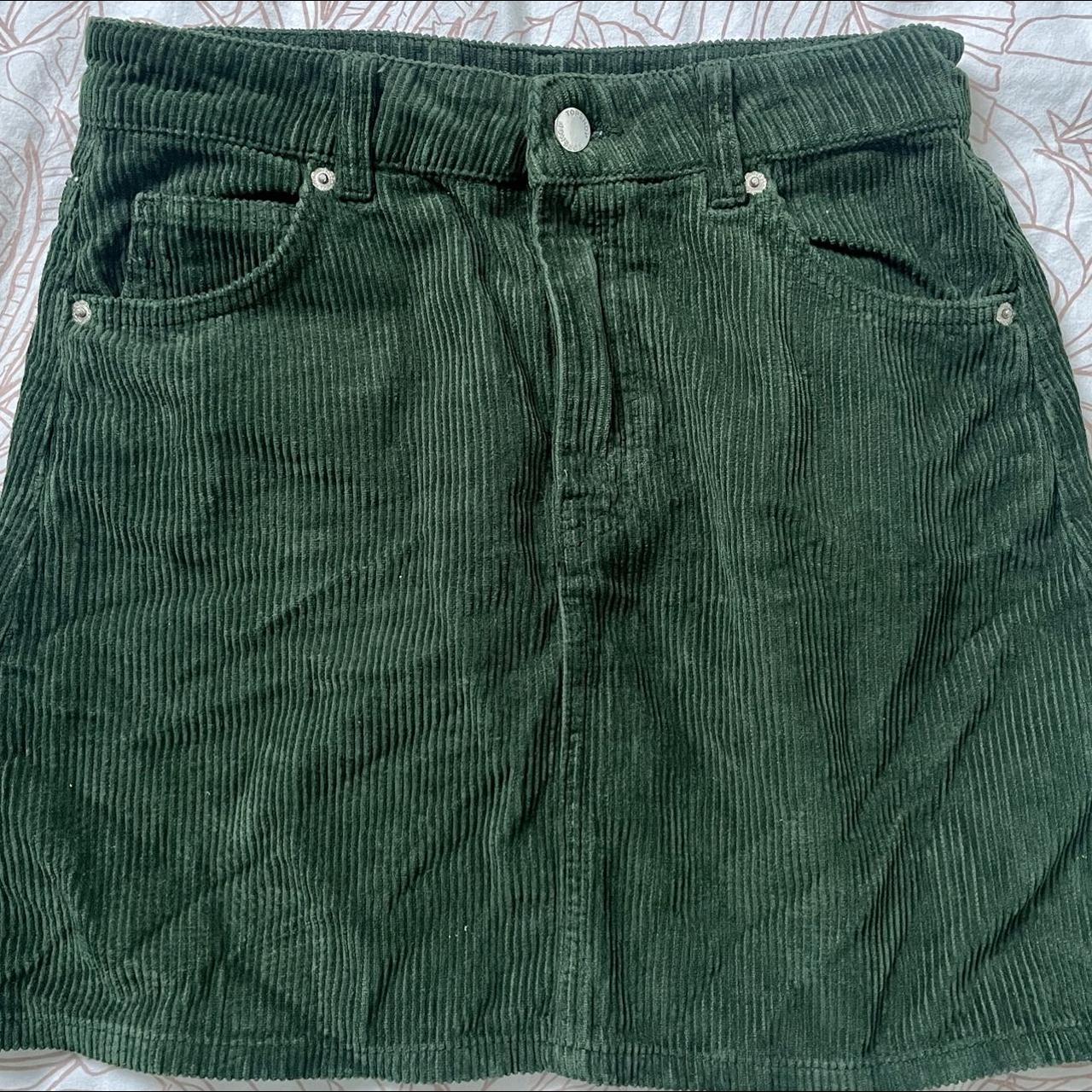 Green, cord mini skirt from Topshop. Barely worn!... - Depop