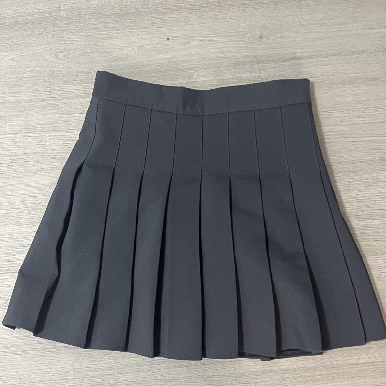 dark grey mini tennis skirt pleated has pants... - Depop
