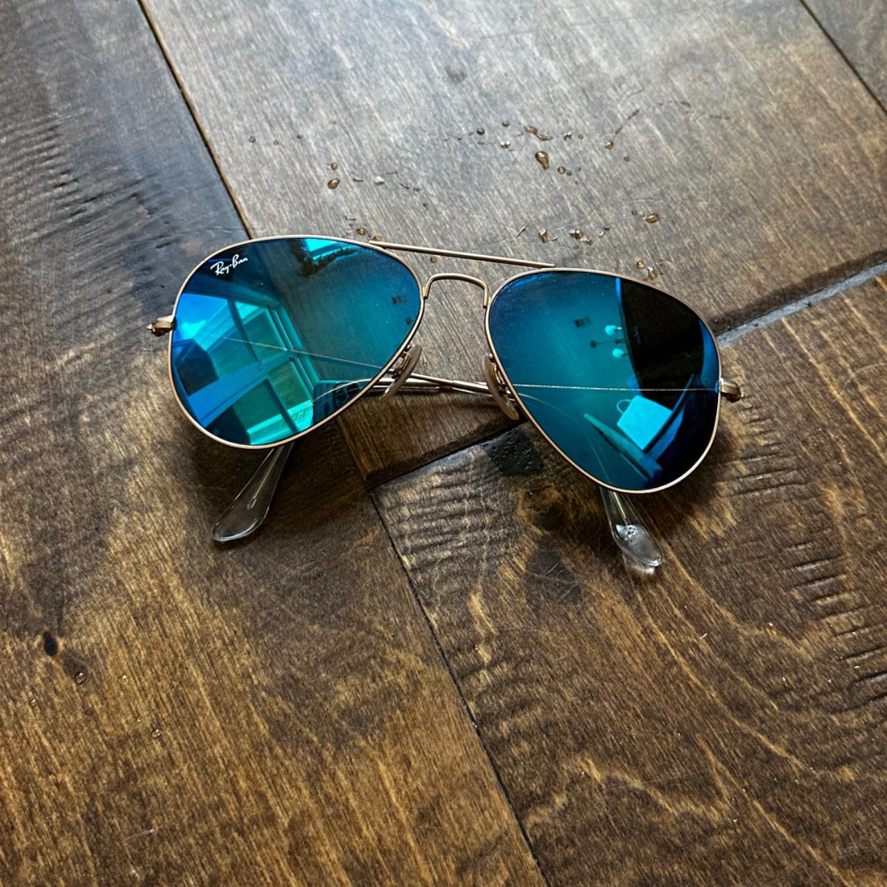 Ray Ban aviator sunglasses Blue reflective lenses, - Depop