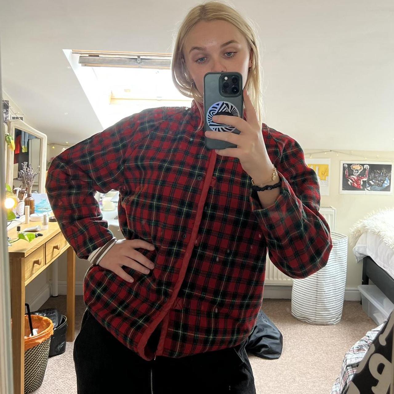 The Most Insane Red Tartan Bomber Jacket Style With - Depop