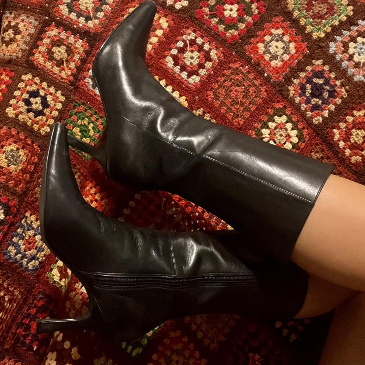 Black leather mid calf boots Brand: moda spana Size... - Depop