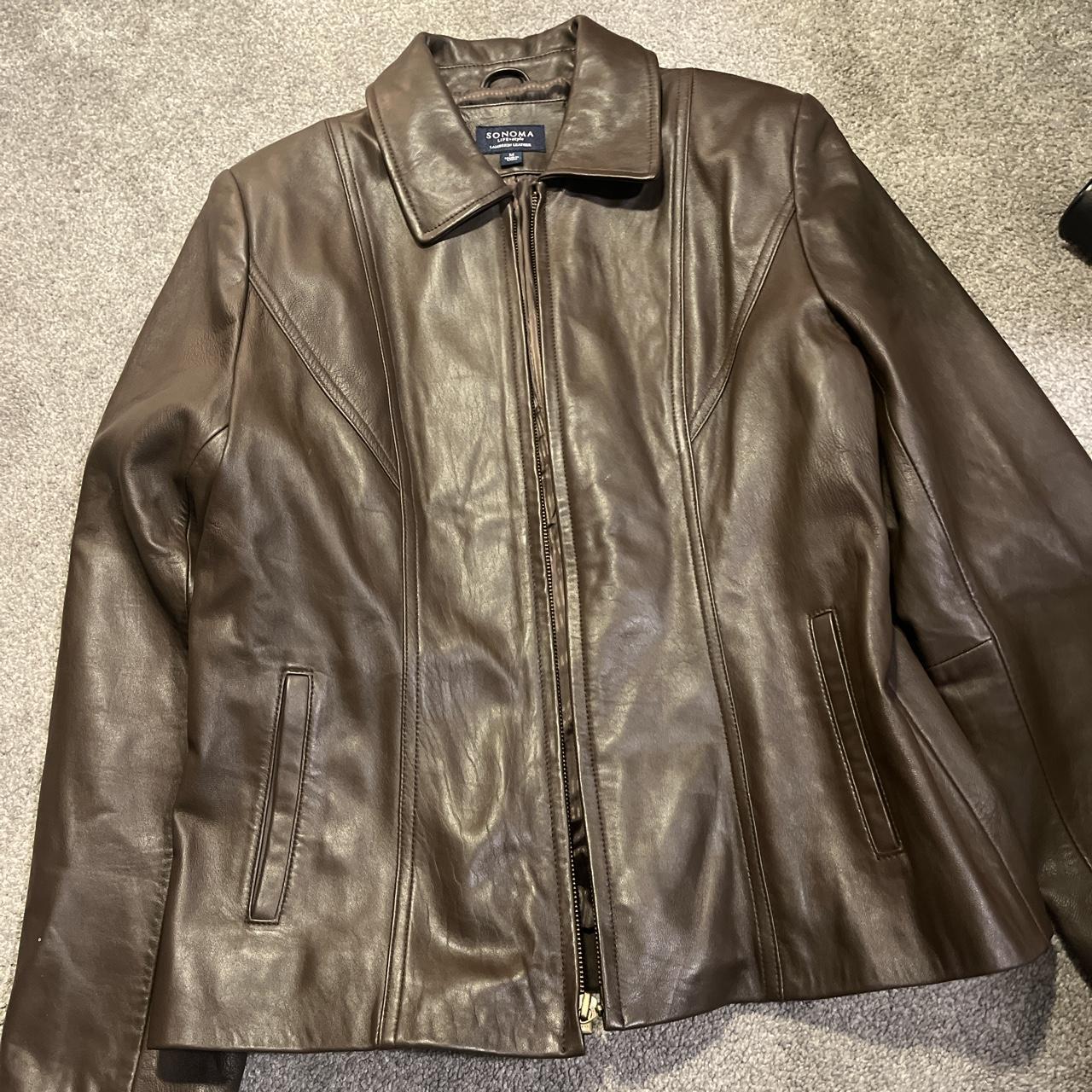 Dark brown Sonoma leather jacket Size medium Super... - Depop
