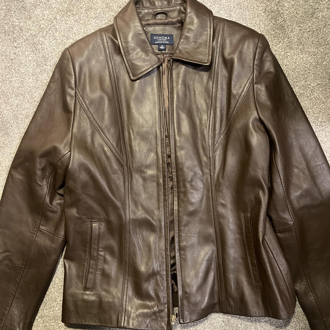 Dark brown Sonoma leather jacket Size medium Super... - Depop