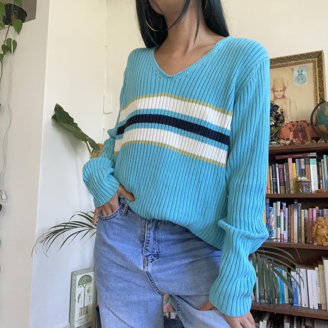 90s sweater Beautiful vintage blue ribbed sweater... - Depop