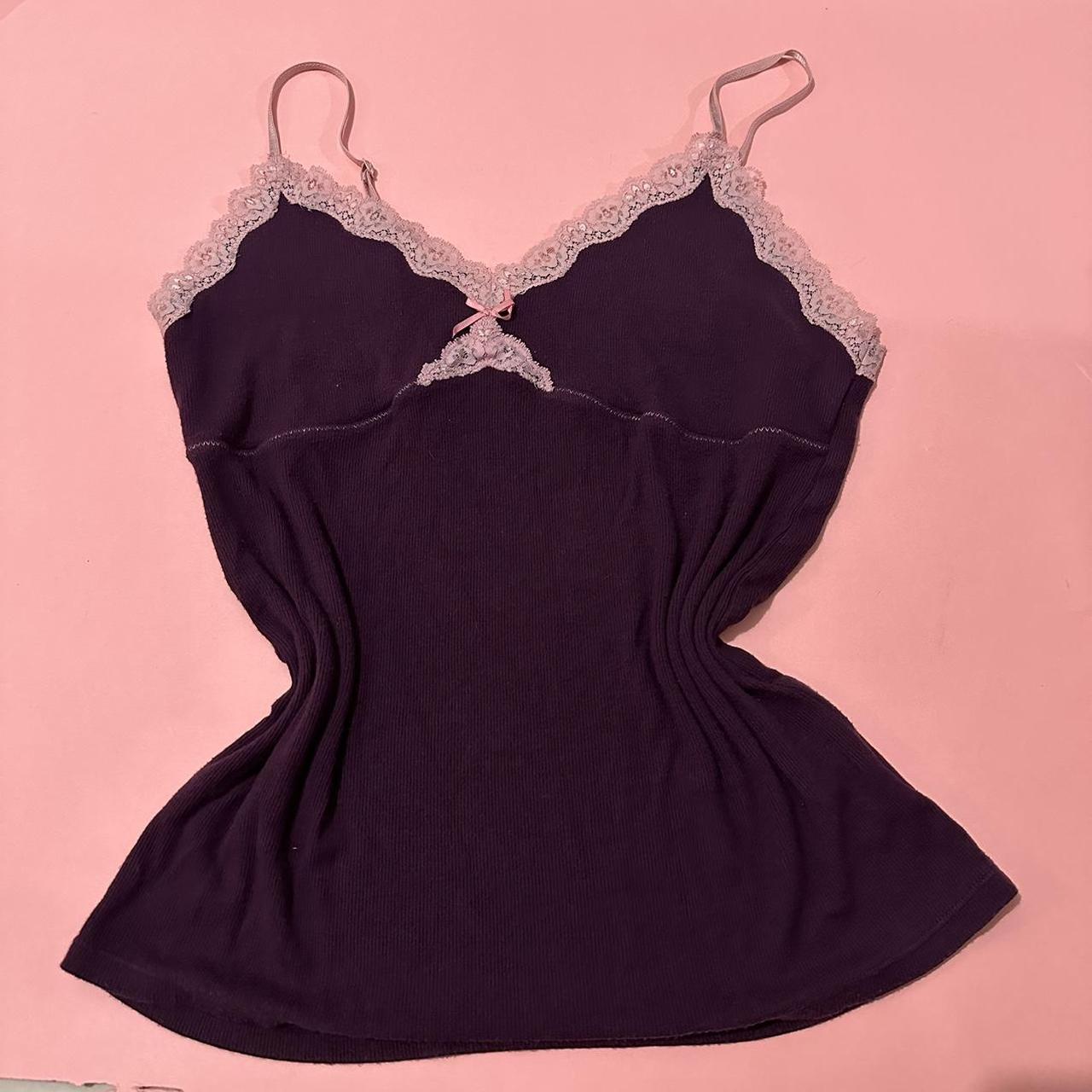 Purple top Cute purple top with pink lace details... - Depop