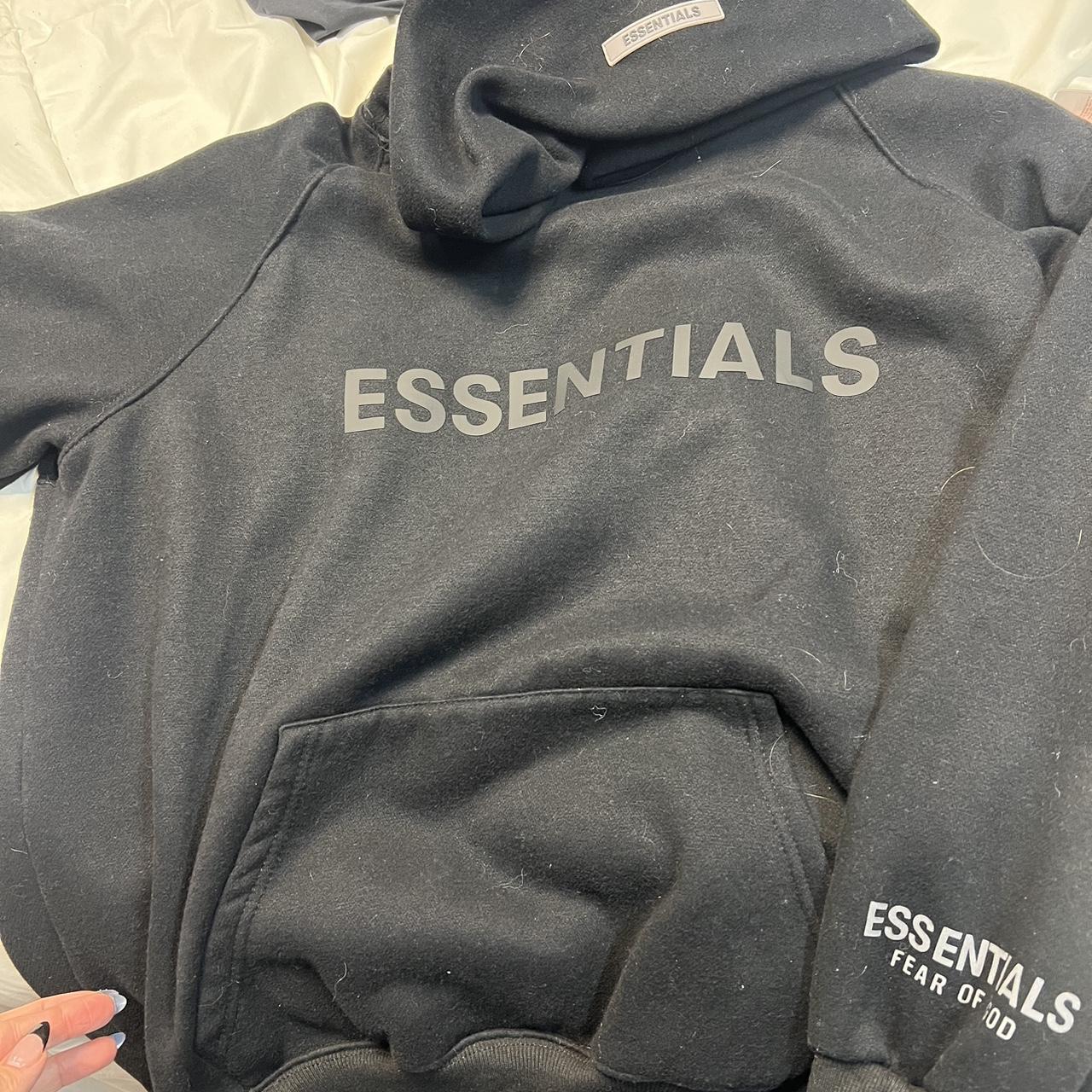 essentials hoodie fear of god black hoodie never... - Depop