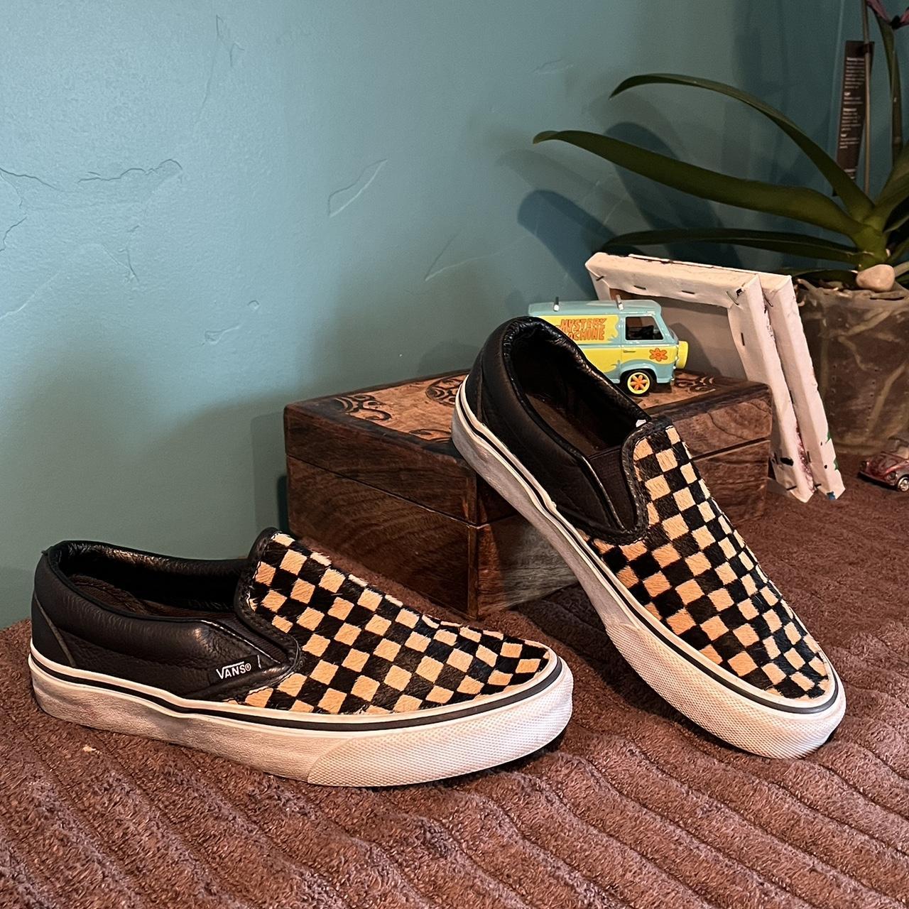 Vans checkered brown and black slip ons