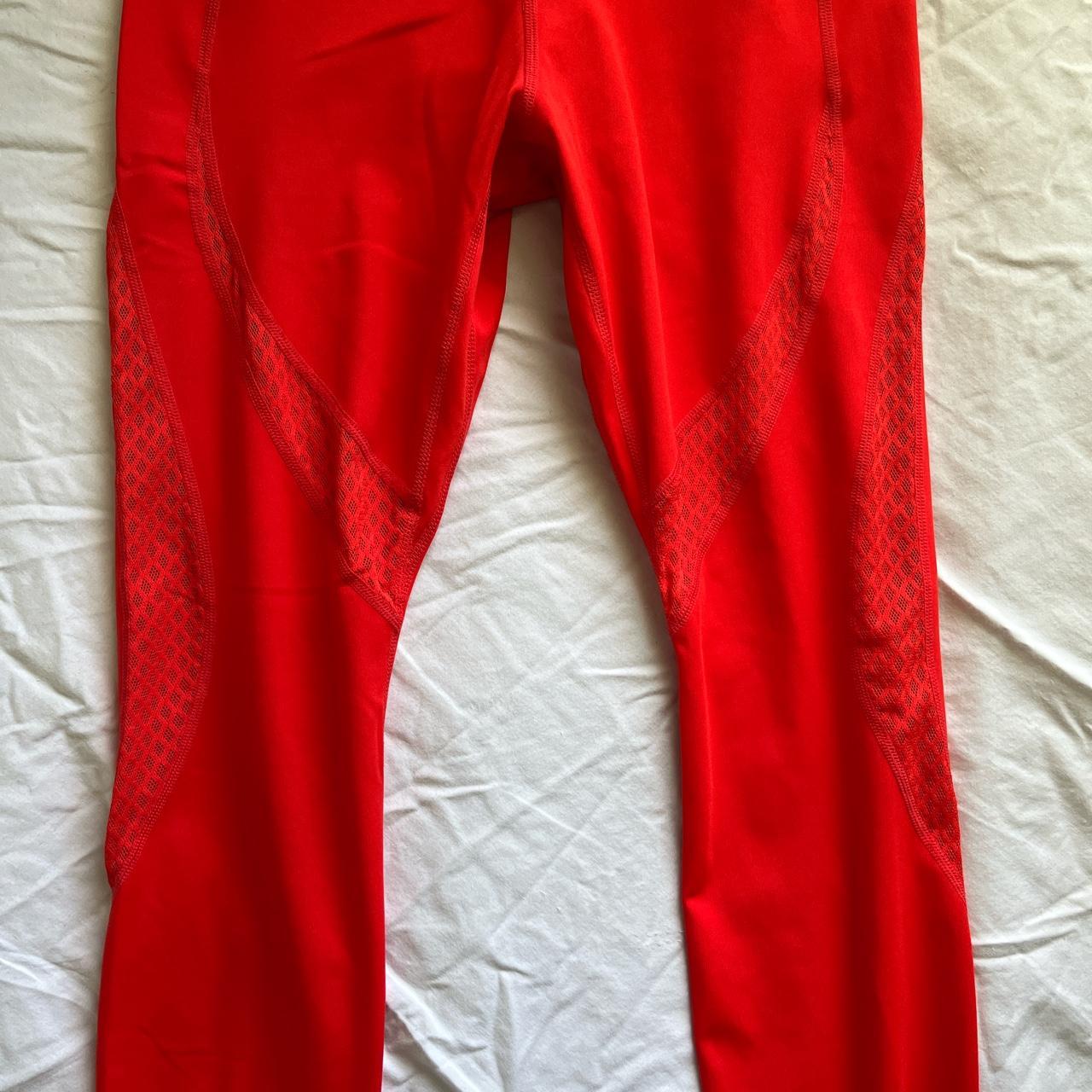 bright red nike leggings with mesh pattern and... Depop