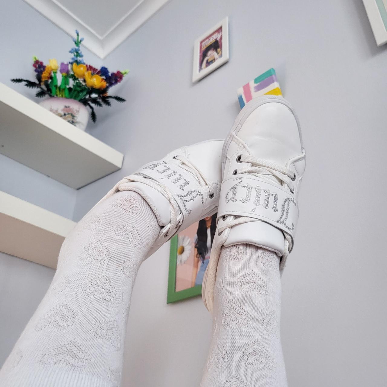 Juicy Courture white sneakers with diamonte details... - Depop