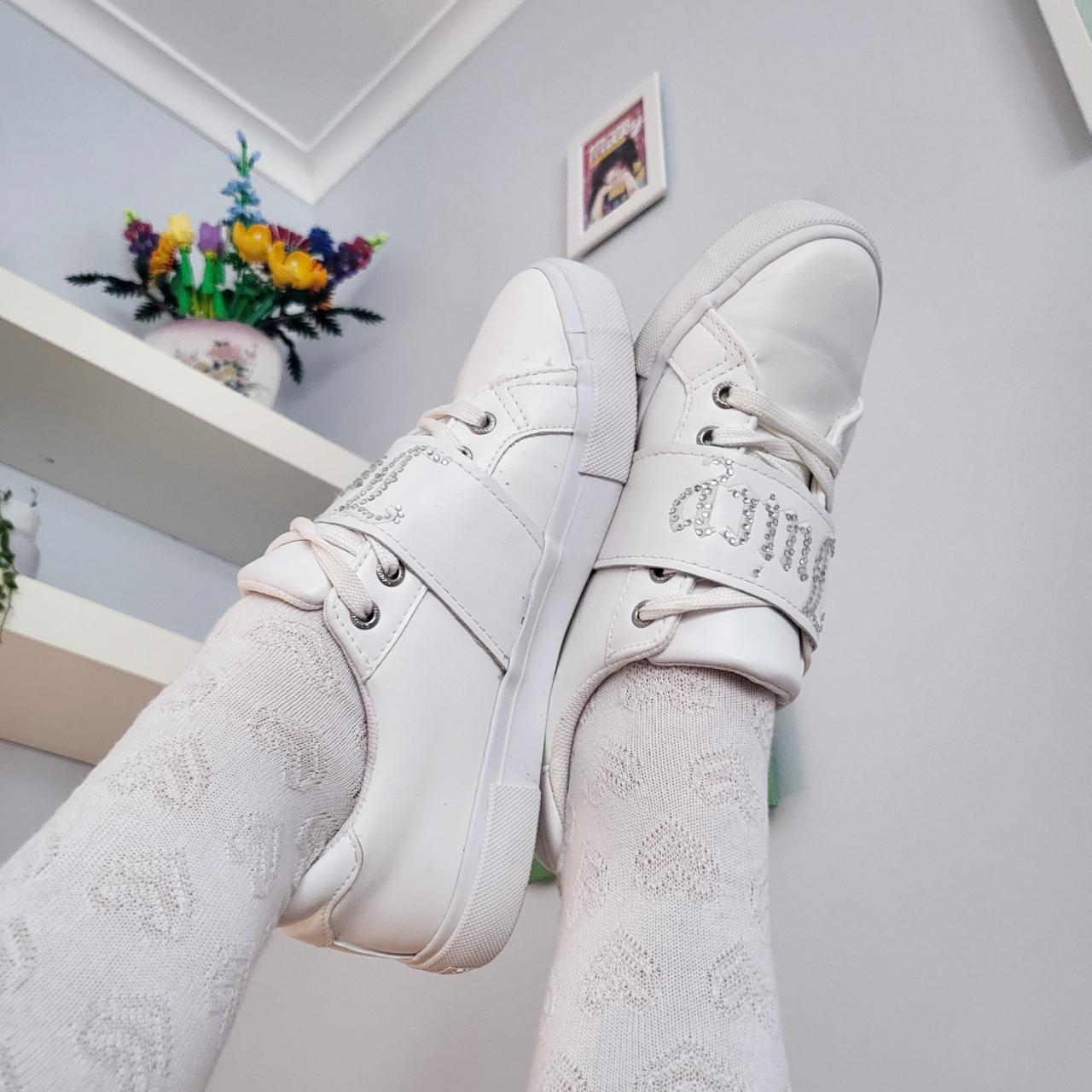 Juicy Courture white sneakers with diamonte details... - Depop