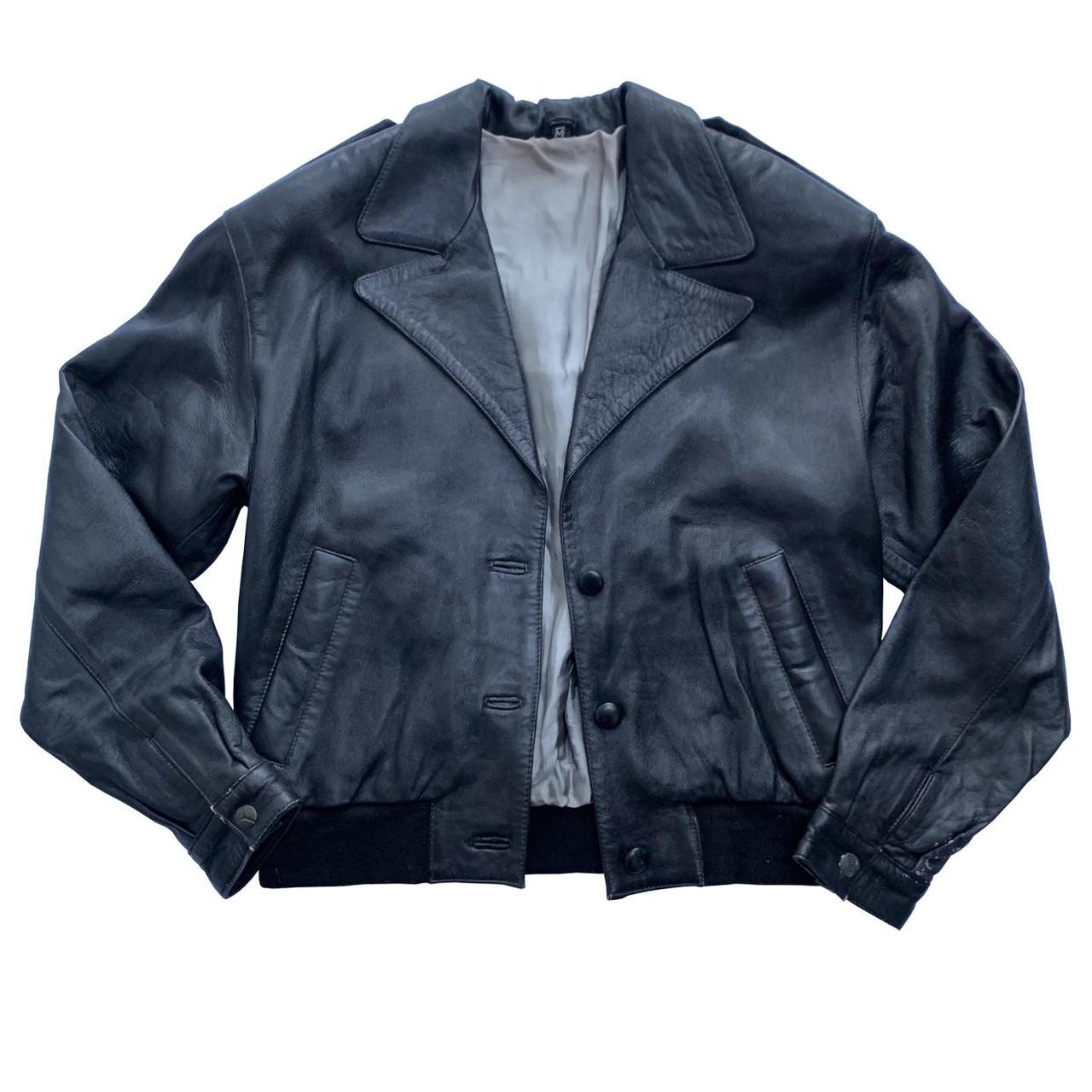 Vintage black faux leather bomber style jacket -... - Depop