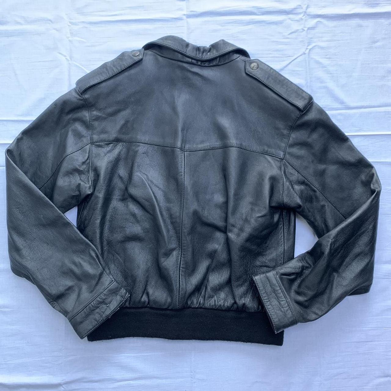 Vintage black faux leather bomber style jacket -... - Depop